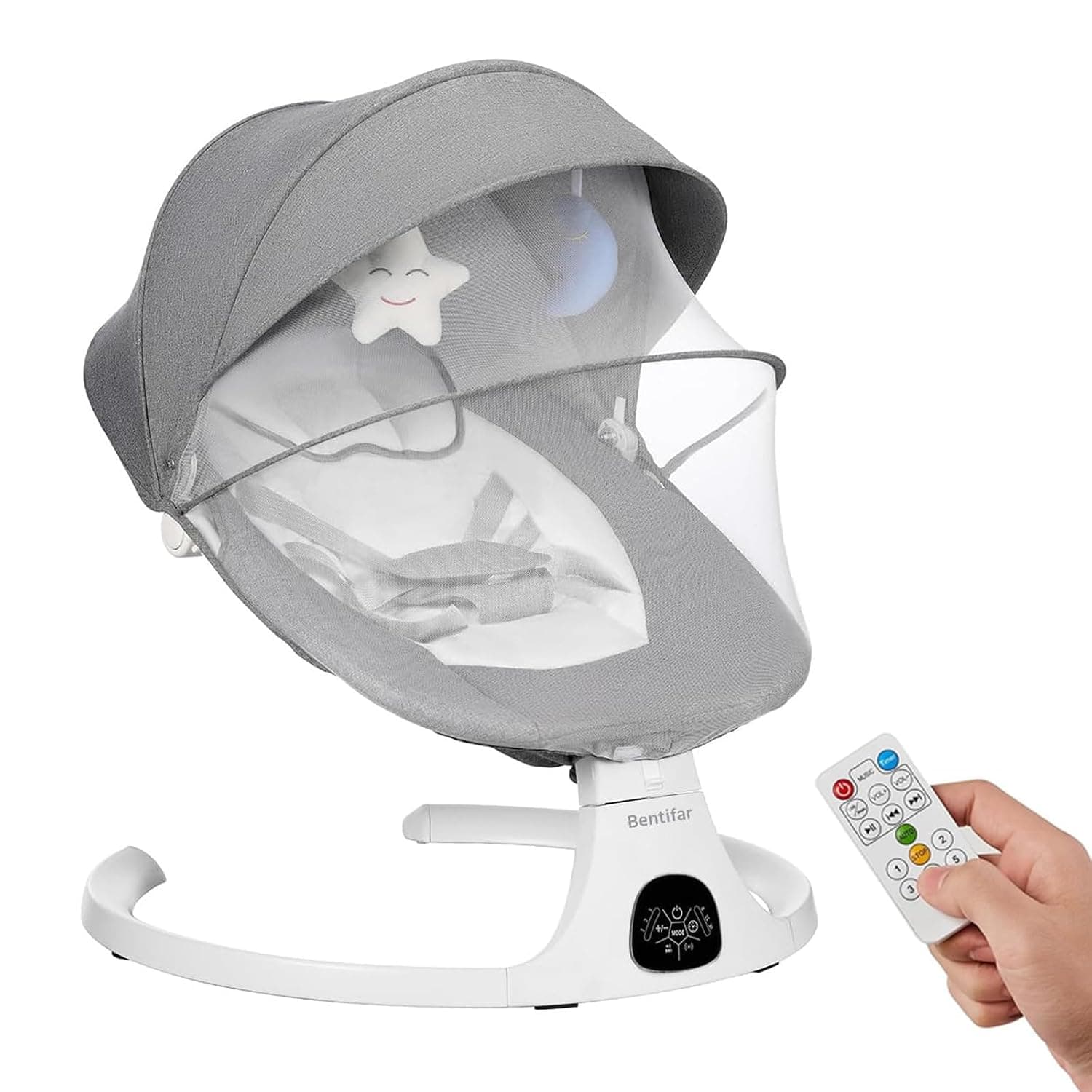 Bentifar 3 in 1 Baby Swing, Electric Rocker and Bouncer Chair, 5-Speed Auto Swing, Bluetooth Music, Remote & Touch Control, 5-Point Harness, Adjustable Recline, with Mosquito Net