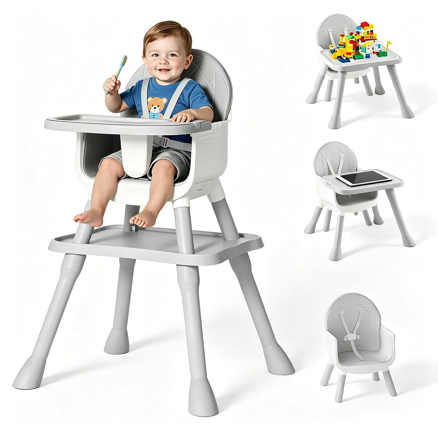 8 in 1 Baby High Chair, Convertible Highchair for Babies and Toddlers/Table and Chair Set/Building Block Table/Booster Seat/Stool/Toddler Chair with Safety Harness