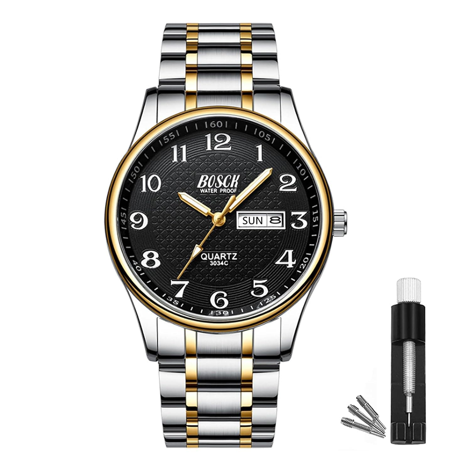 BOSCK Men's Watch, 40 mm Analogue Waterproof Business Stainless Steel Wrist Watches with Date and Day Easy to Read Anti-Scratch Fashion Watch for Men