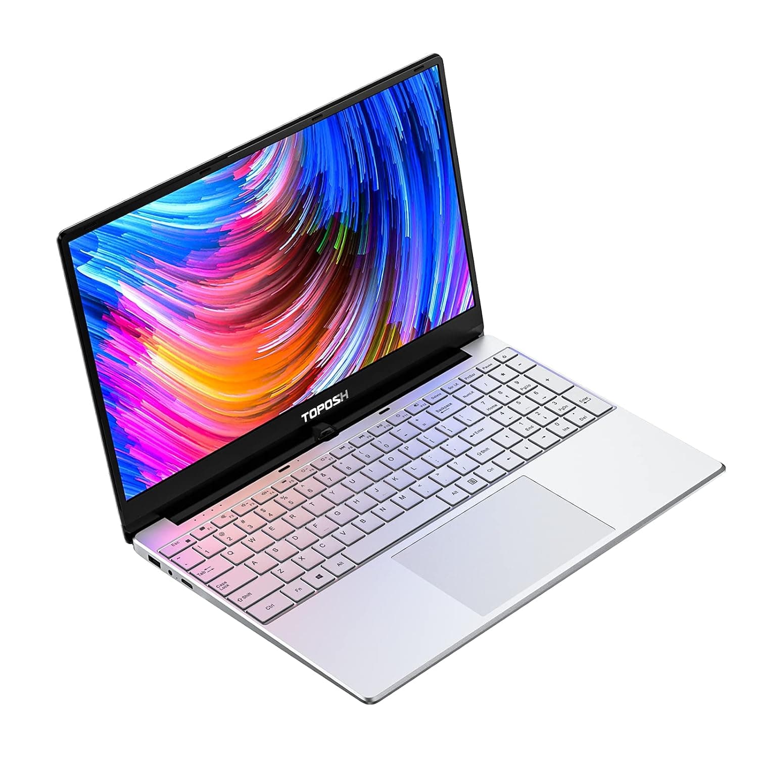 15.6in Laptop of TOPOSH, Windows 10 Home,8GB RAM+256GB SSD,Intel Celeron 5205U,Backlit Keyboard Dual,WiFi Bluetooth,Silver