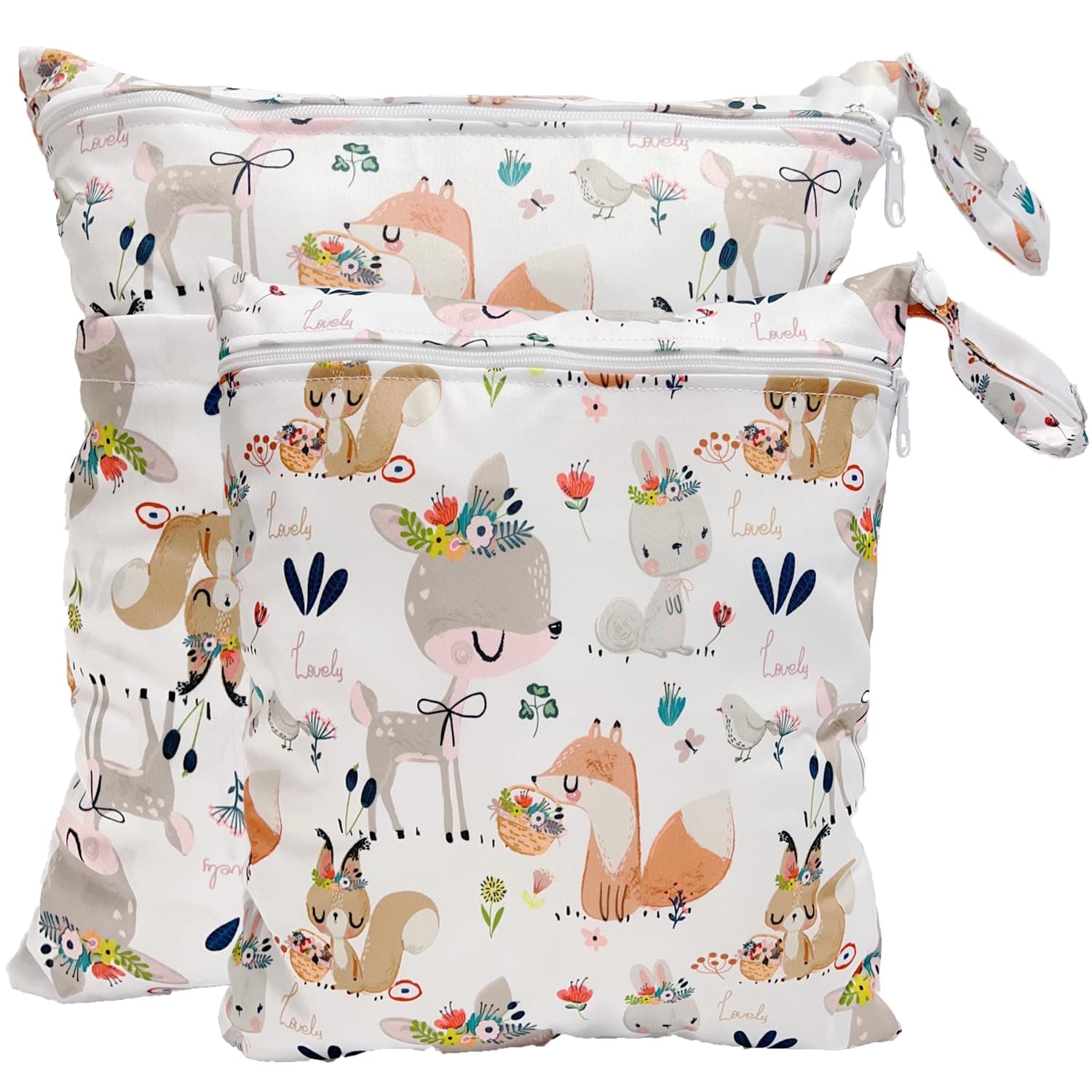 TRASUN Wetbag Nursery Wet Bag Nappy Bags Swimming Equipment Wet and Dry Changing Bag Pack of 2 Waterproof Washable Wet Bag Organiser for Toddler Nappies Travel Gym Beach Pool, Deer, M, Pack sack
