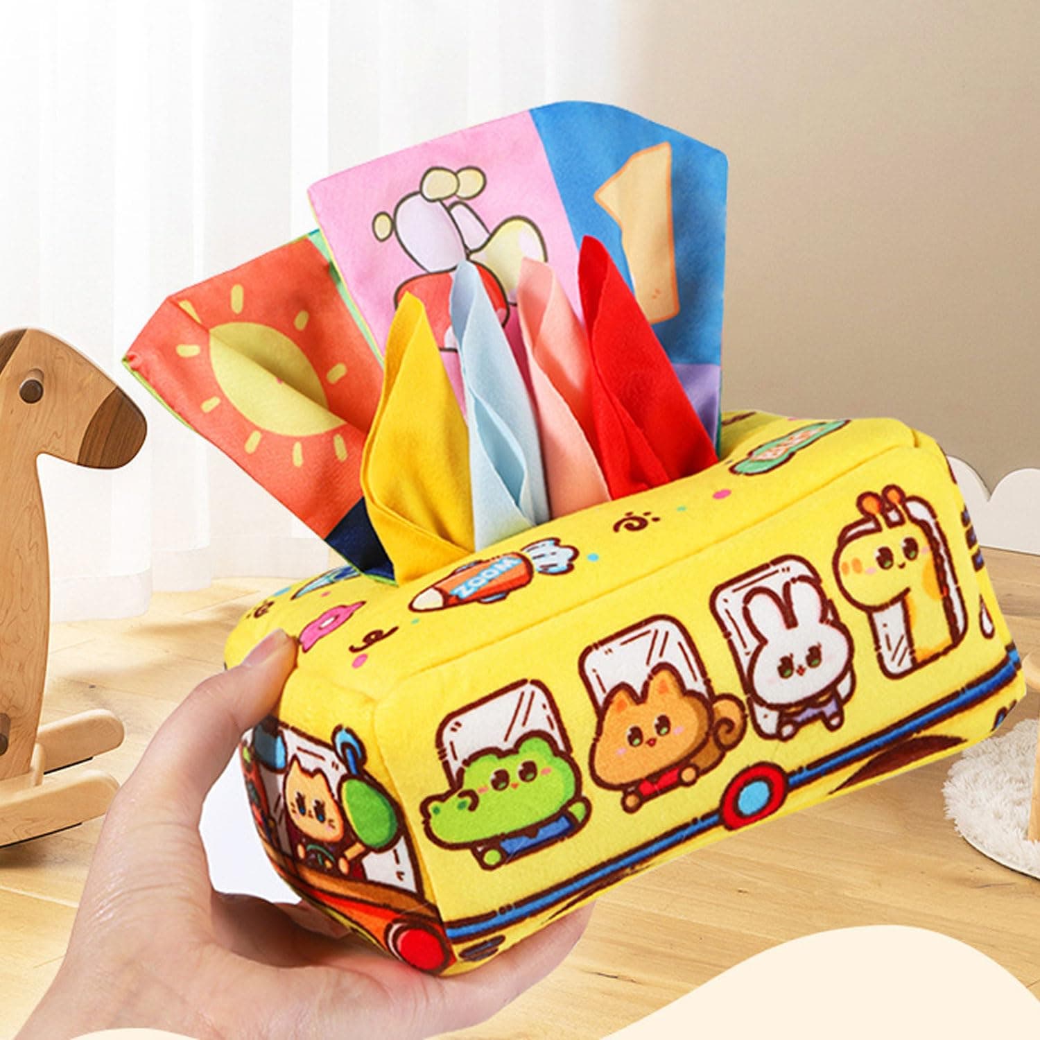 ANYUAN Baby Tissue Box Toy, Washable & Tear-Resistant Early Learning Sensory Toy for Infants & Toddlers, Montessori Soft Activity Toy for Baby Development