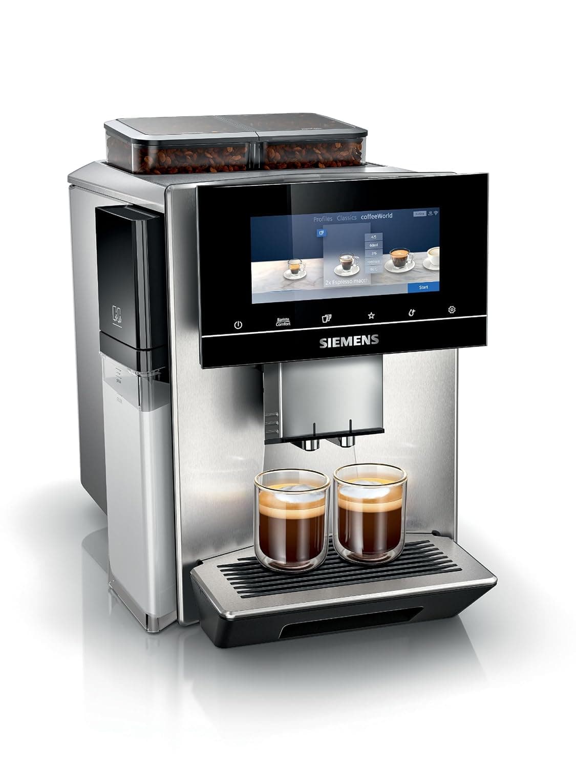 SIEMENS, fully automatic coffee machine, EQ900 plus, dualBean system, baristaMode, eGrinder, beanIdent System, 6.8" iSelect display, Home Connect app, stainless steel,