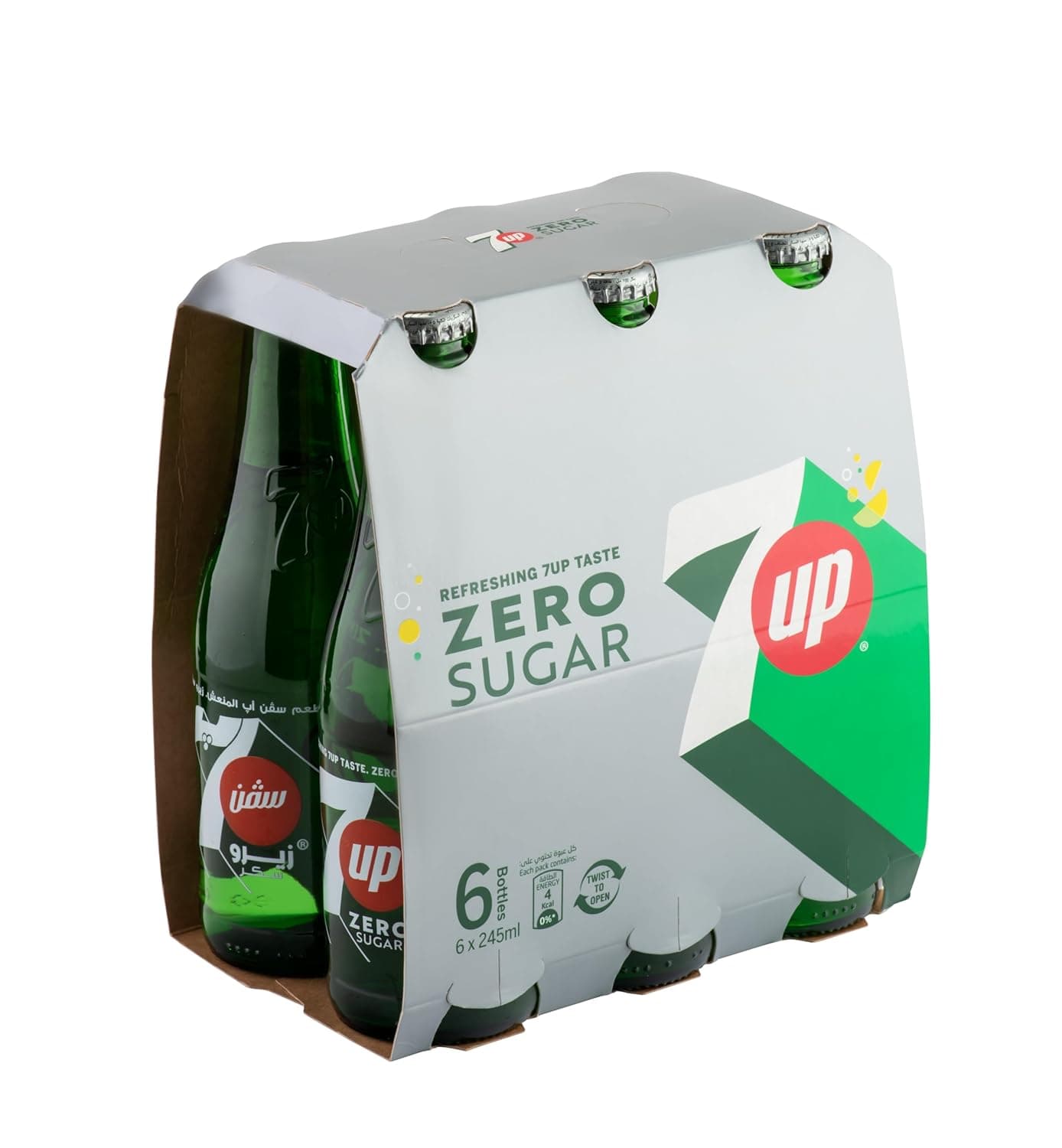 7UP Zero Carbonated Soft Drink, Glass, 6 x 245 ml