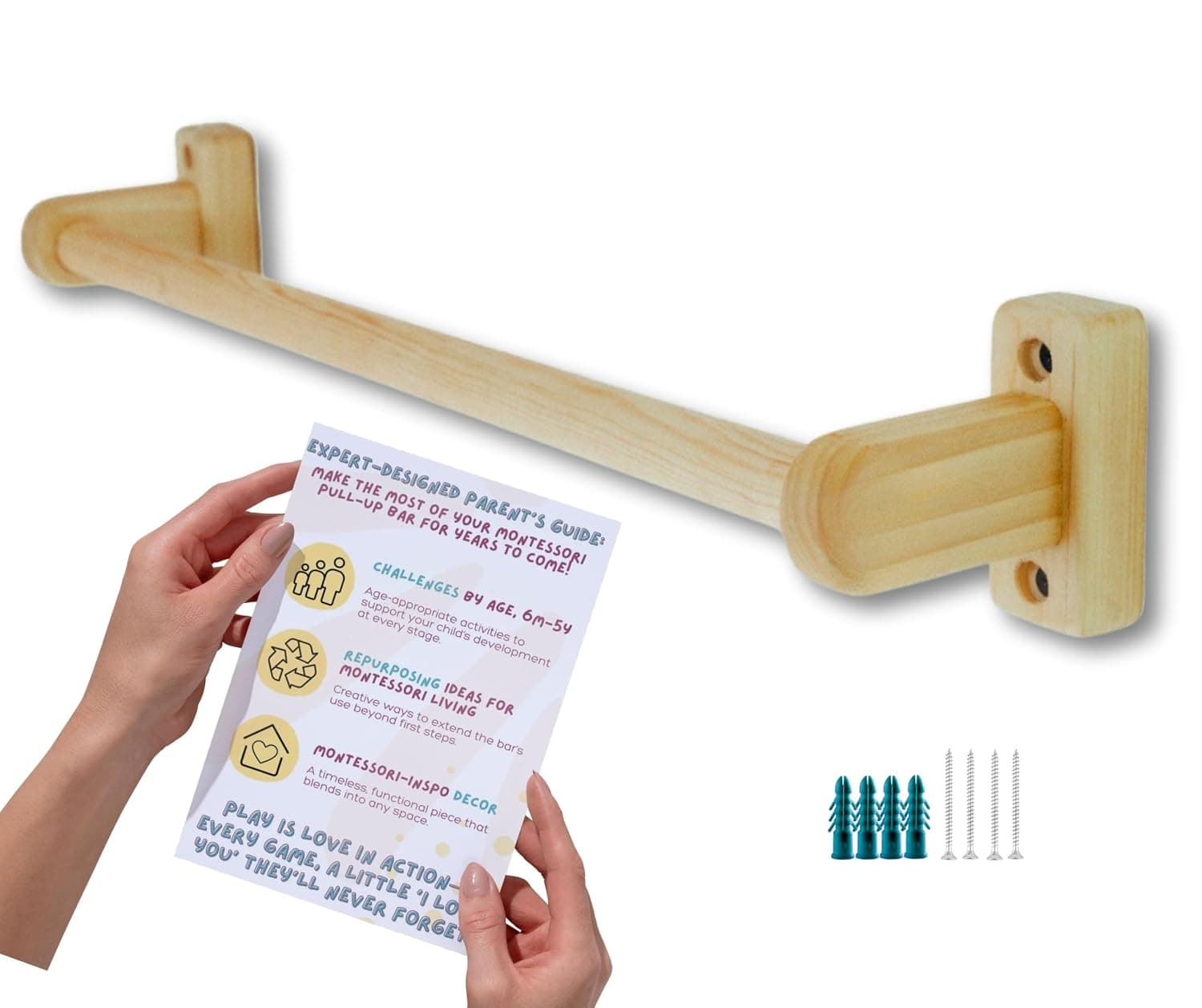 Long Montessori Baby Pull Up Bar | 32.5” Wall-Mounted Play Gym and Indoor Climbing Toy for Infants