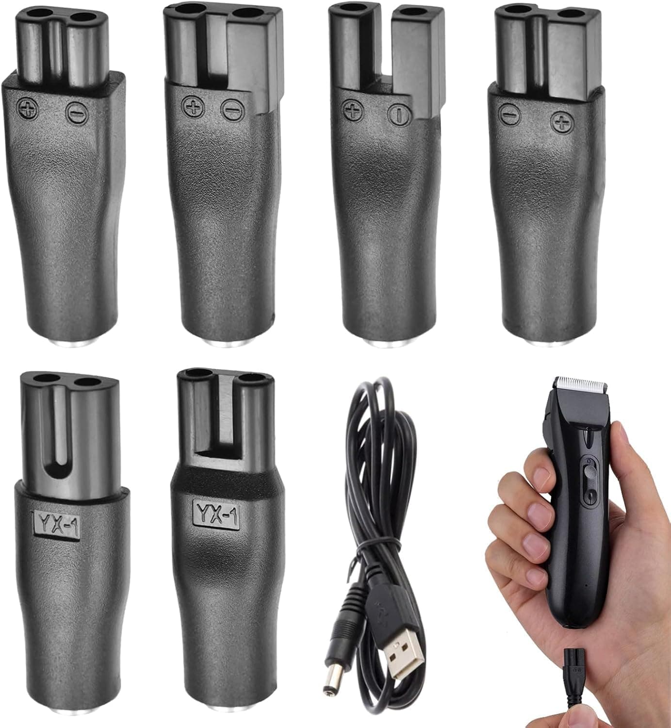 Universal Shaver Charger Kit, 6 Pcs Converter with 6 Unique Head Shapes, Power Supply Adapter for Beard Trimmer and Men's Razor, Multi Functional DC Connector Charging Cable Set