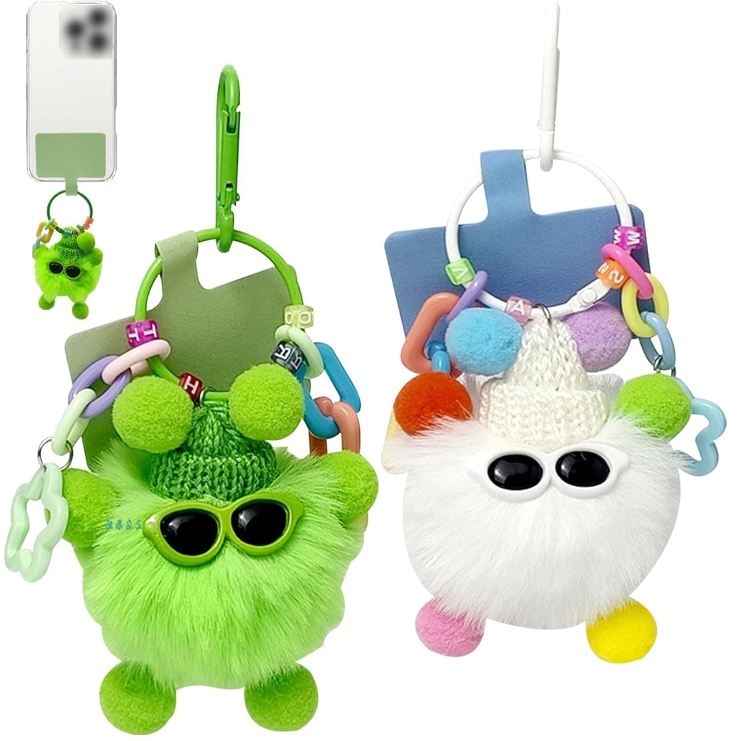 سلسلة مفاتيح بتصميم كرة من الفرو الصناعي المنفوش - حبل قطيفة ناعم، حليات موبايل لطيفة ودلايات شنطة للنساء، اكسسوارات سلسلة مفاتيح عالمية للهاتف المحمول، مجموعة هدايا حلقة مفاتيح بوم عصرية باللون