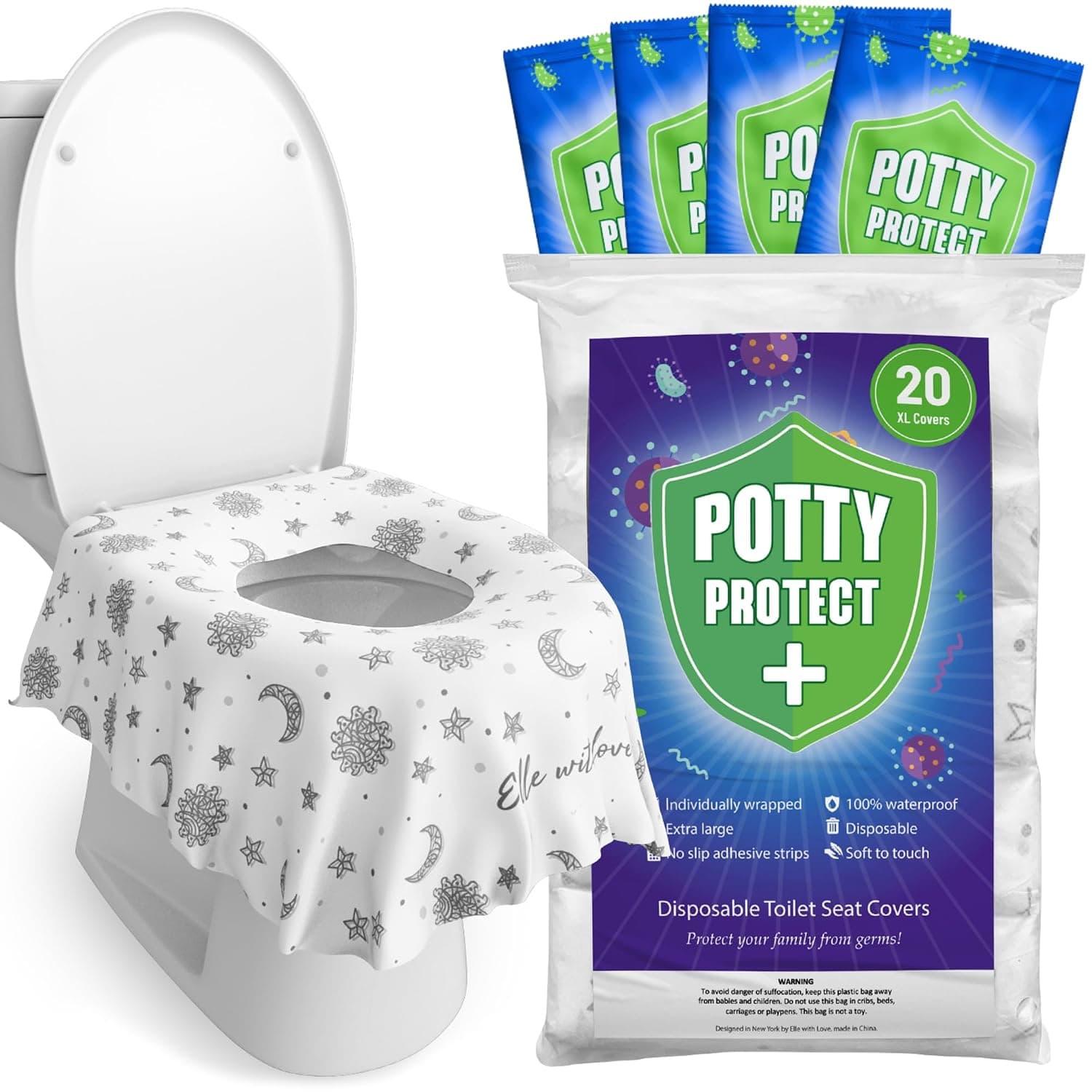 Eli with Love 20 Pack Extra Large Disposable Toilet Seat Covers (Boho) by – Toddler Toilet Covers for Full Coverage On Toilet or Potty – Ideal Travel Toilet Seat Covers for Both Kids and Adults