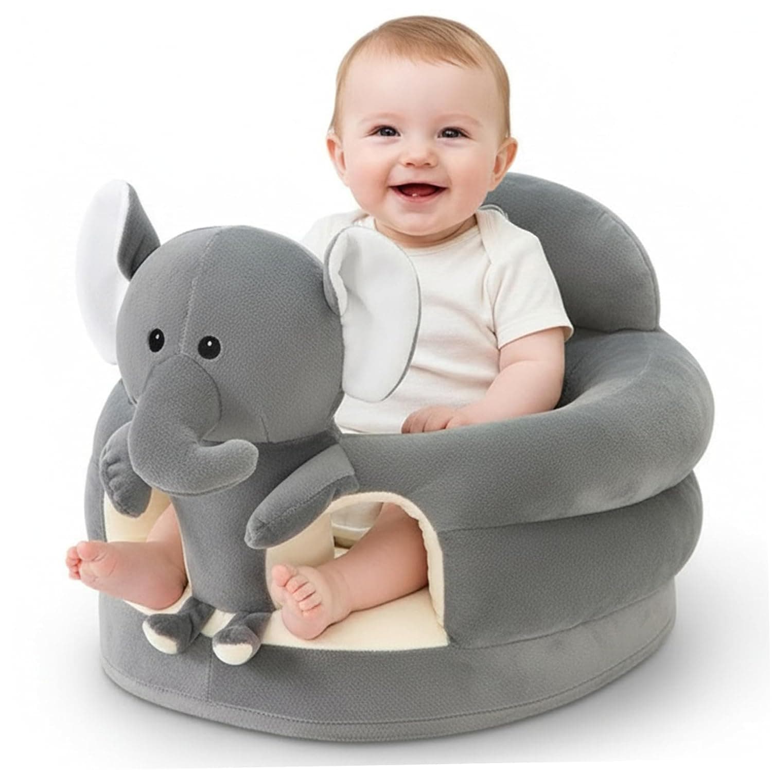 Baby Sit Up Chair, Cute Cartoon Grey Elephant Infant Sit Up Chair Plush Sofa for Bedroom, Living Room, Nursery, Apartment