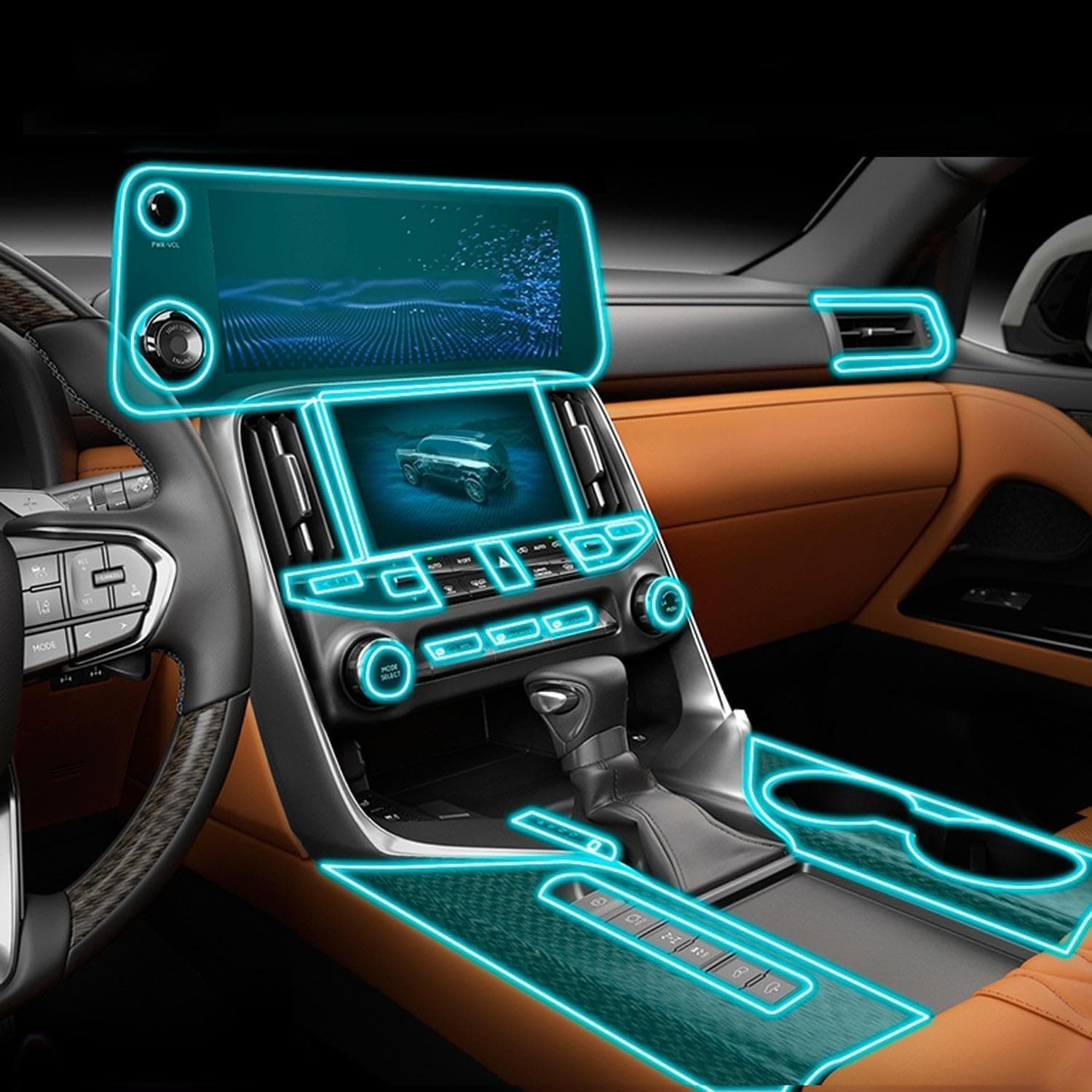 For Lexus LX 600 2022-2023 Center Console TPU Protective Film, Transparent Anti-Scratch Interior Wrap, Self-Healing Repair Film Accessories