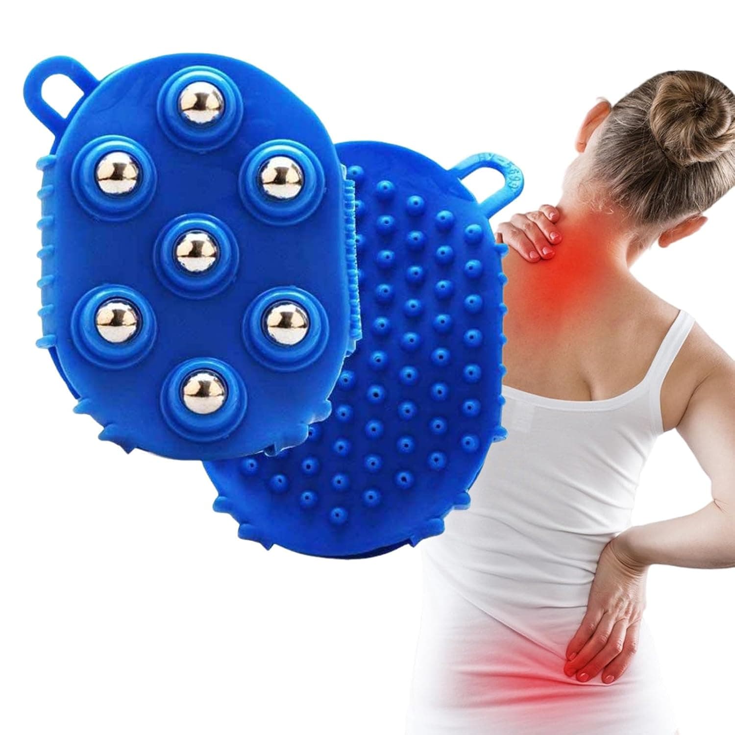 2-in-1 Magnetic Massage Curry Comb Glove, Magnetic Massage Curry Comb Glove with 7 Metal Rollers, Hand Massage, Balls Muscle Relaxation, Massage Roller for Back and Back (Blue)