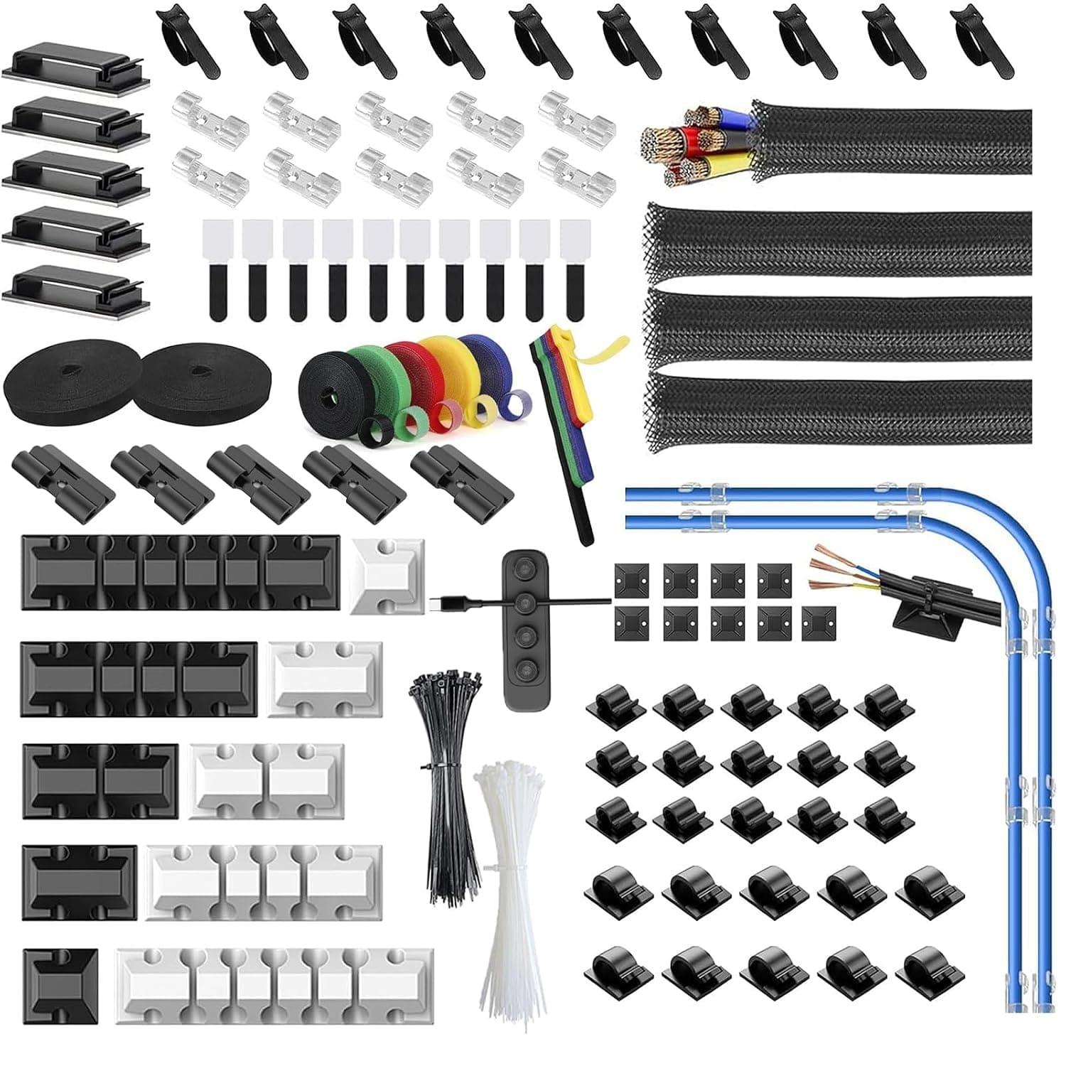 316 PCS Cable Management Kit with Split Sleeves, Adhesive Cord Clips, Magnetic Pads, Reusable Ties and Wire Holders for TV Wires, Under Desk and Home Office