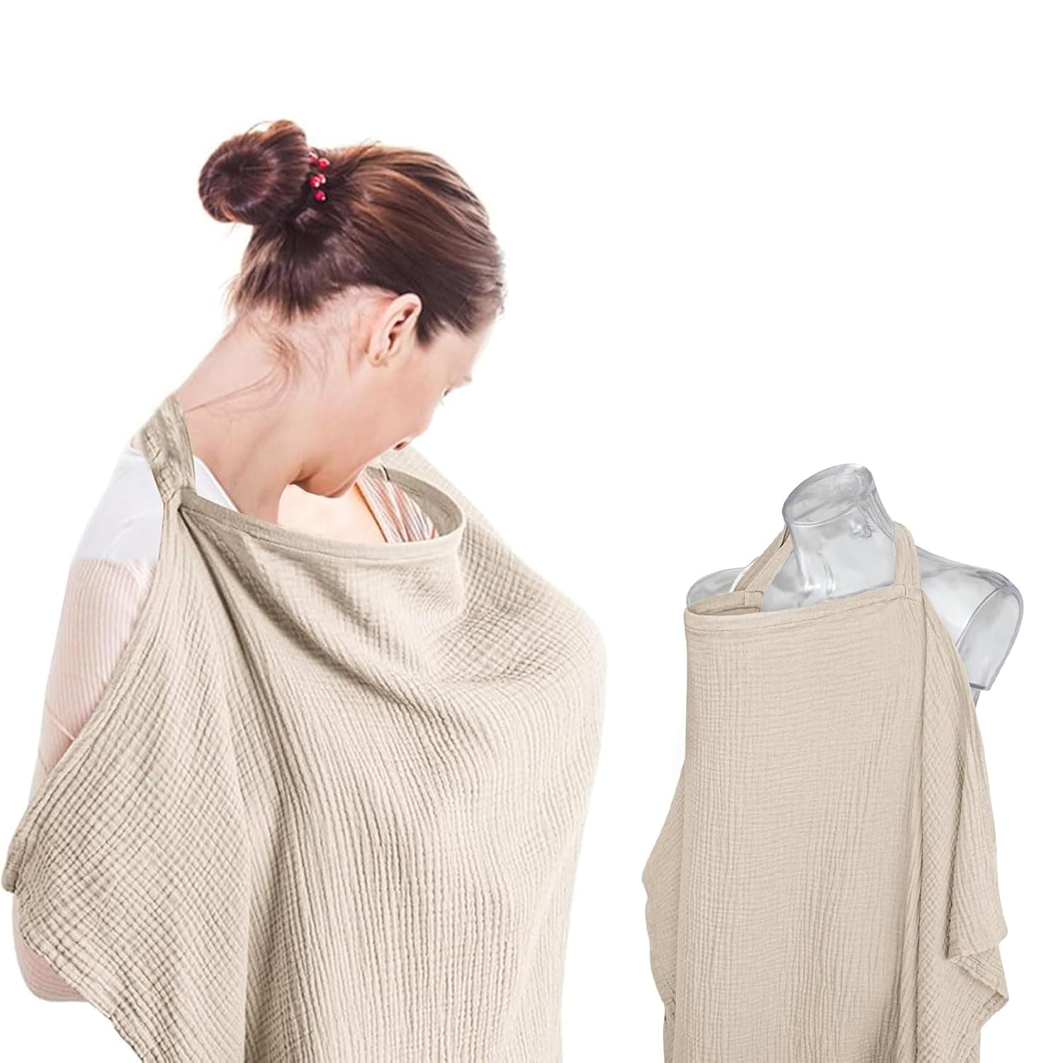 ToolHouse Breast Feeding Cover, Breathable Breastfeeding Cover up, with Arch Neckline for Women, Adjustable Strap Breathable, Multi-use Carseat, for Mother Nursing Apron(Khaki)