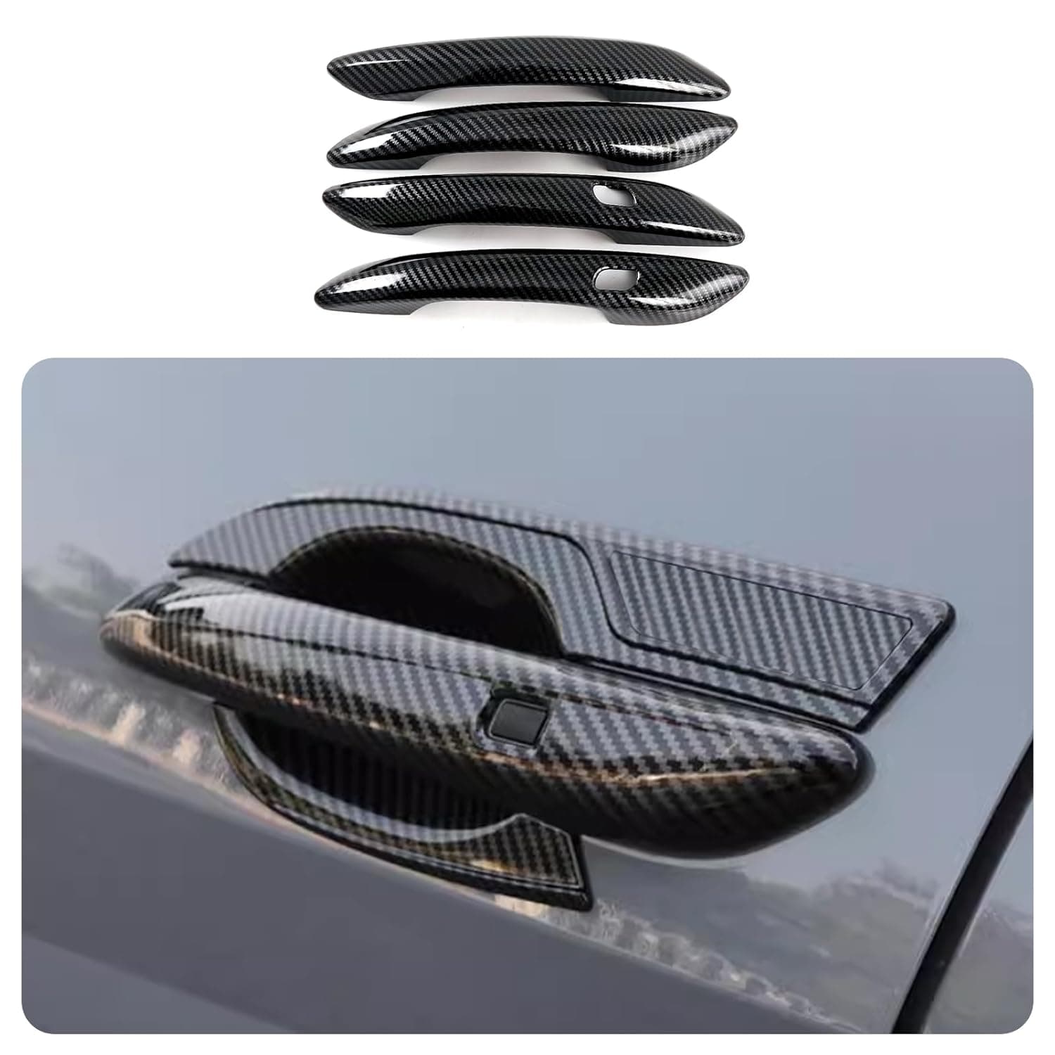 Car Accessories Fit for Hyundai Elantra 2021 2022 2023 2024 2025 Exterior Side Door Handles Cup Cover Trime (Handle:Carbon Fiber) 4PCS ABS