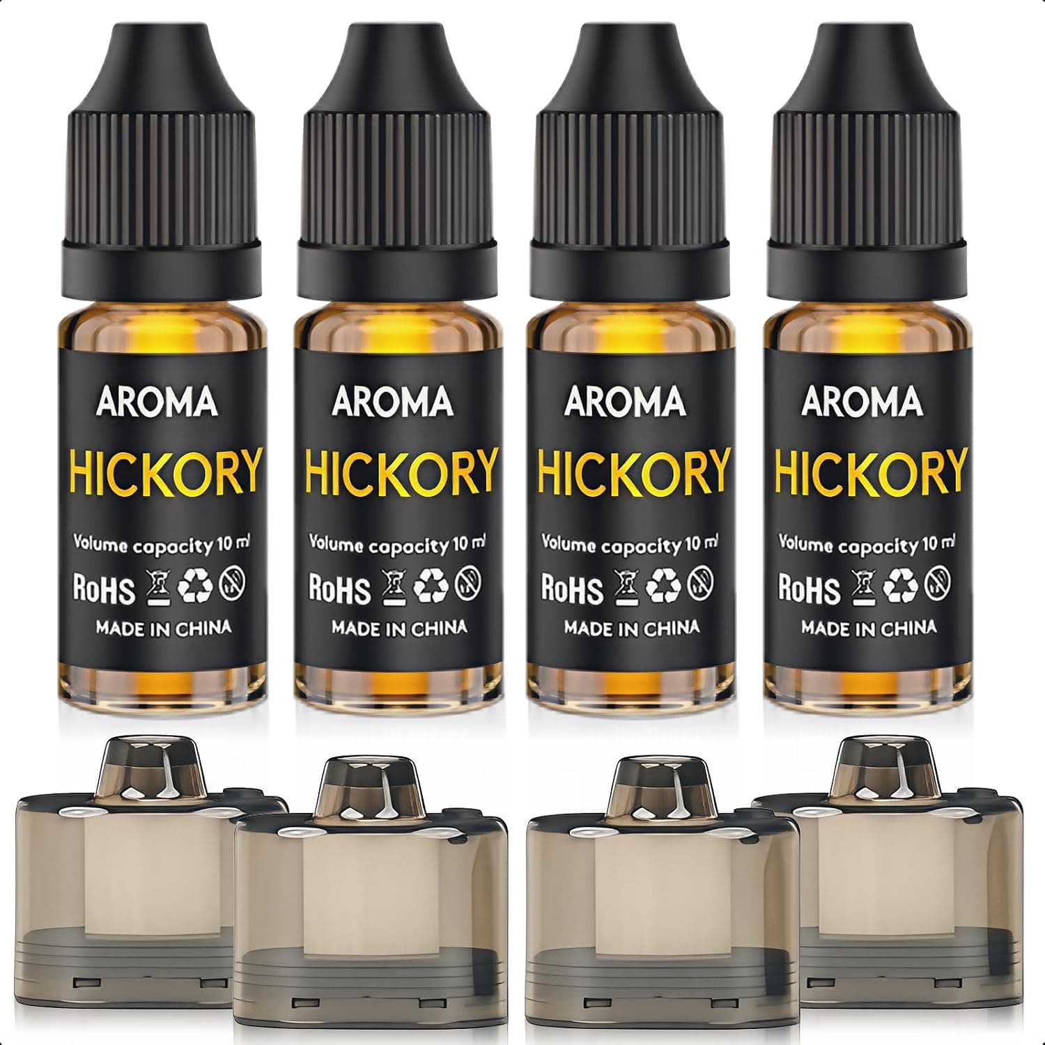Culinary Flavor Accessories Kit for Smoke Bubble Gun - Adds Flavor to Cocktail Drink & Food Smoking - 4x10ml Hickory Aroma Oils & 4 Containers
