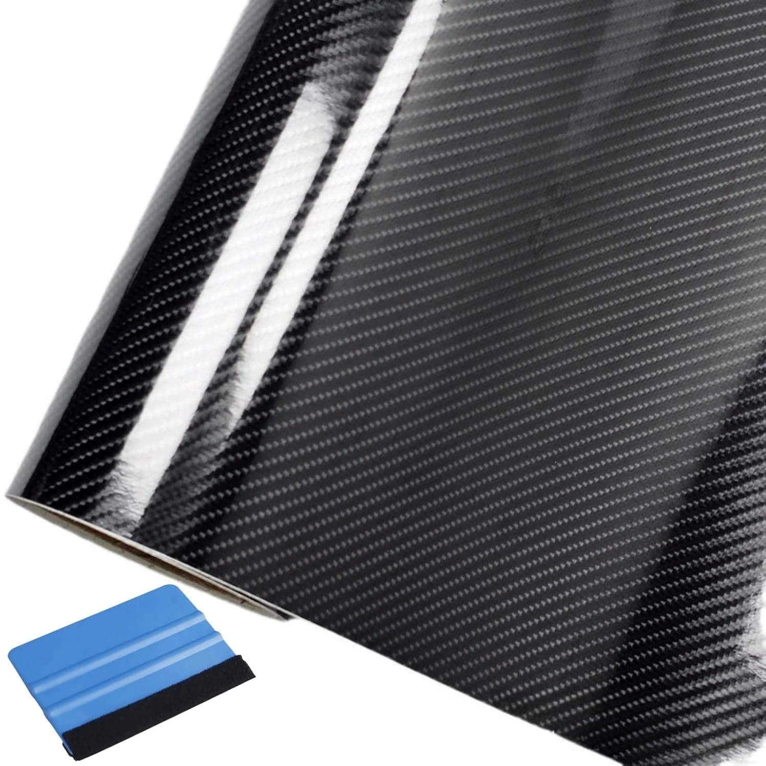 6D Carbon Fiber Vinyl Wrap, 50cmx152cm Self-Adhesive Car Wrap Film, High-Gloss Carbon Fiber Texture, Waterproof & Durable Vinyl for Cars, Motorcycles, Laptops, Comes with scraper, UV Resistant