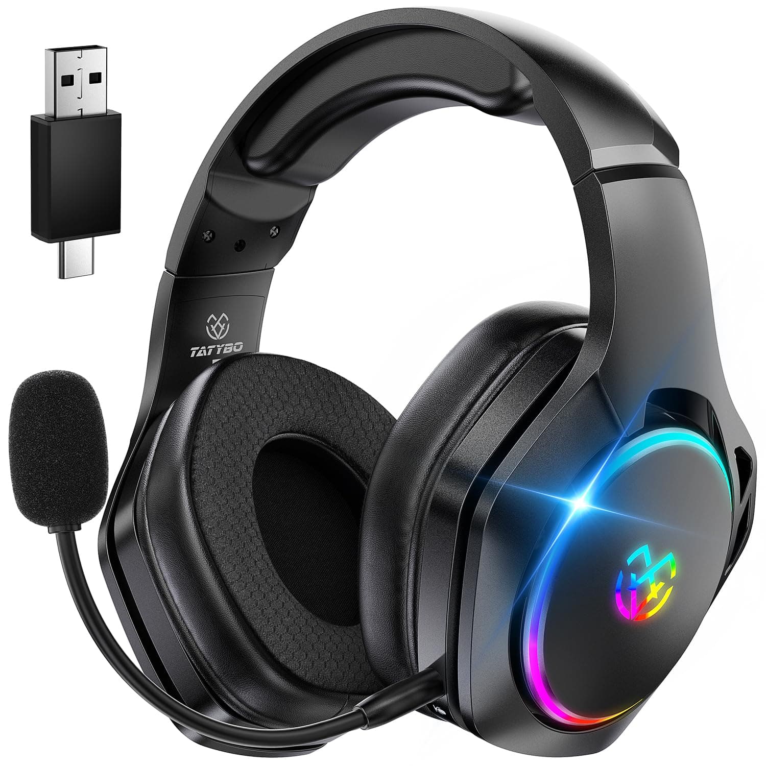 Wireless Gaming Headsets for Ps5 Ps4 PC, 2.4GHz USB & Type-C Gaming Headphones, 40H+ Hrs & 7.1 Surround Sound with Noise Canceling Microphone for Switch Phone