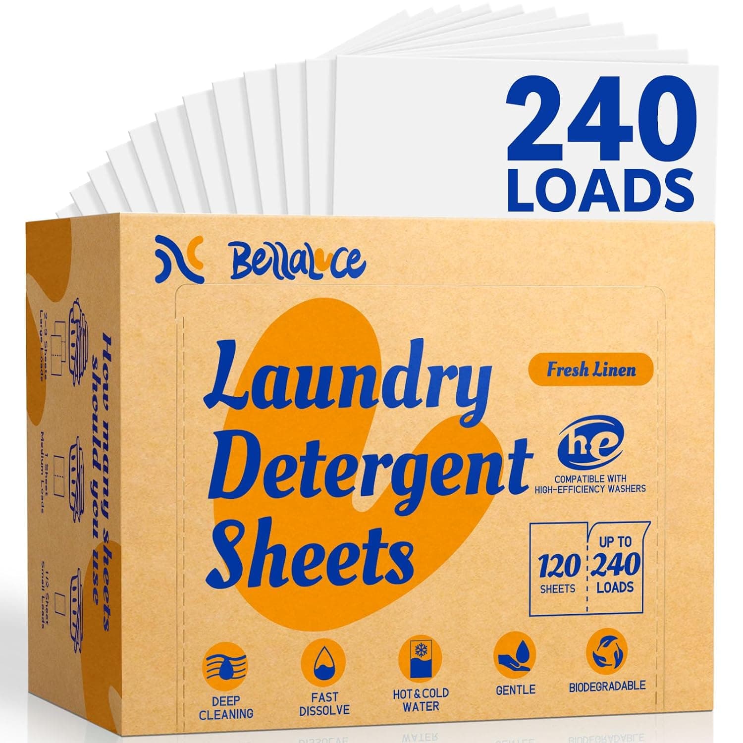 Laundry Detergent Sheets, 240 Loads, Fresh Linen, Travel & Home Essentials