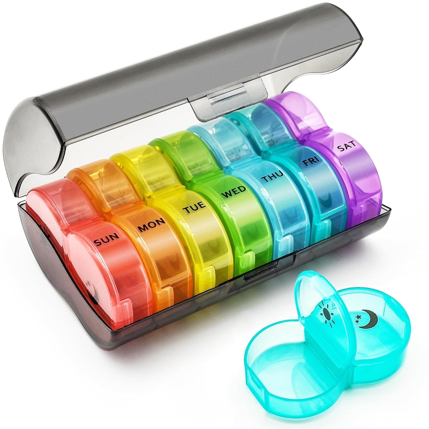 Weekly Pill Organizer 2 Times a Day, Large 7 Day Pill Case, Daily Vitamin Case Medicine Box, AM/PM Pill Containers for Medicine Supplements Fish Oil, Black Colorful