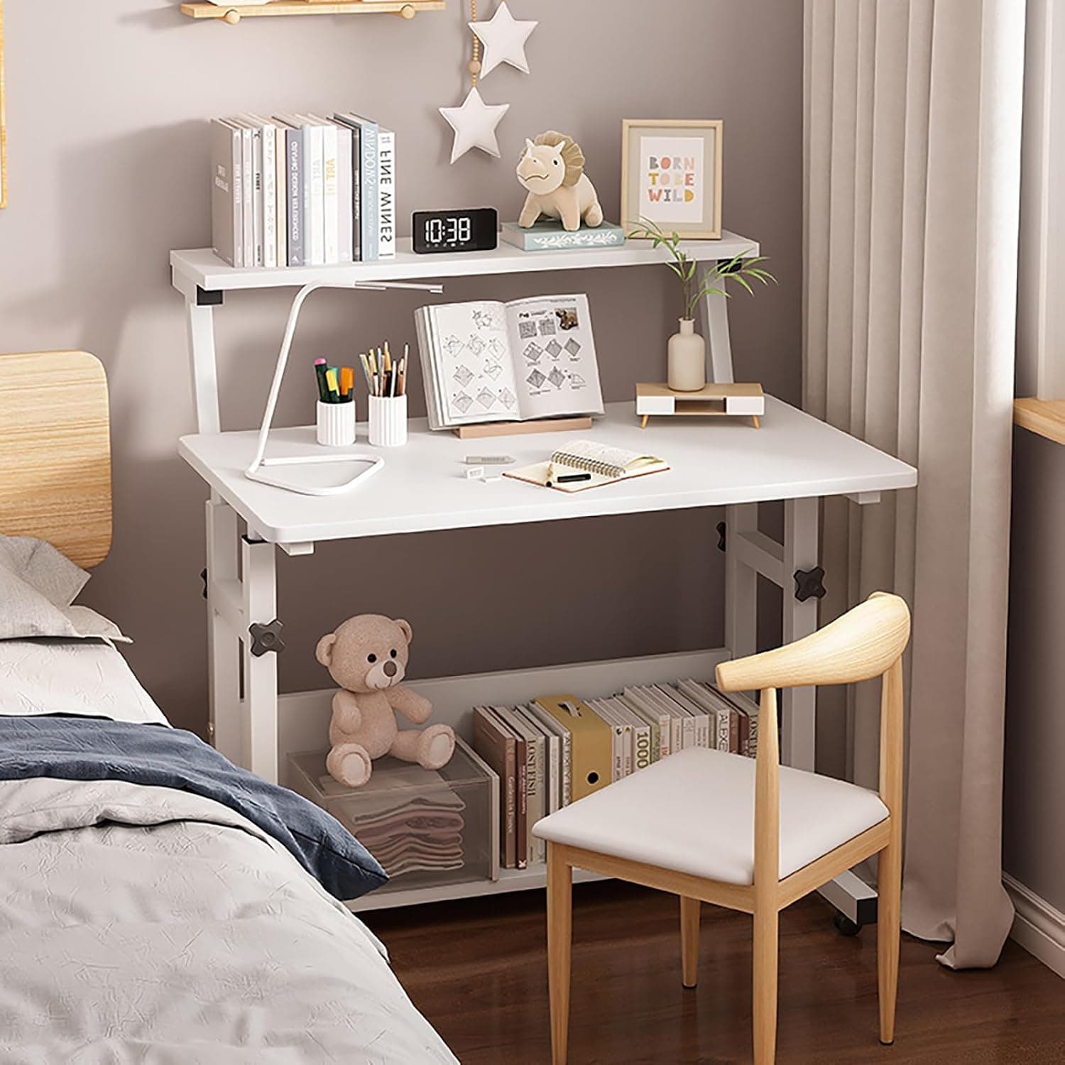 Jorunb Desk and Hutch Study DesksTable for Home and Office Space Saving Design Study Table Computer with Storage Bookshelf Bookshelf Computer Desk with (White)