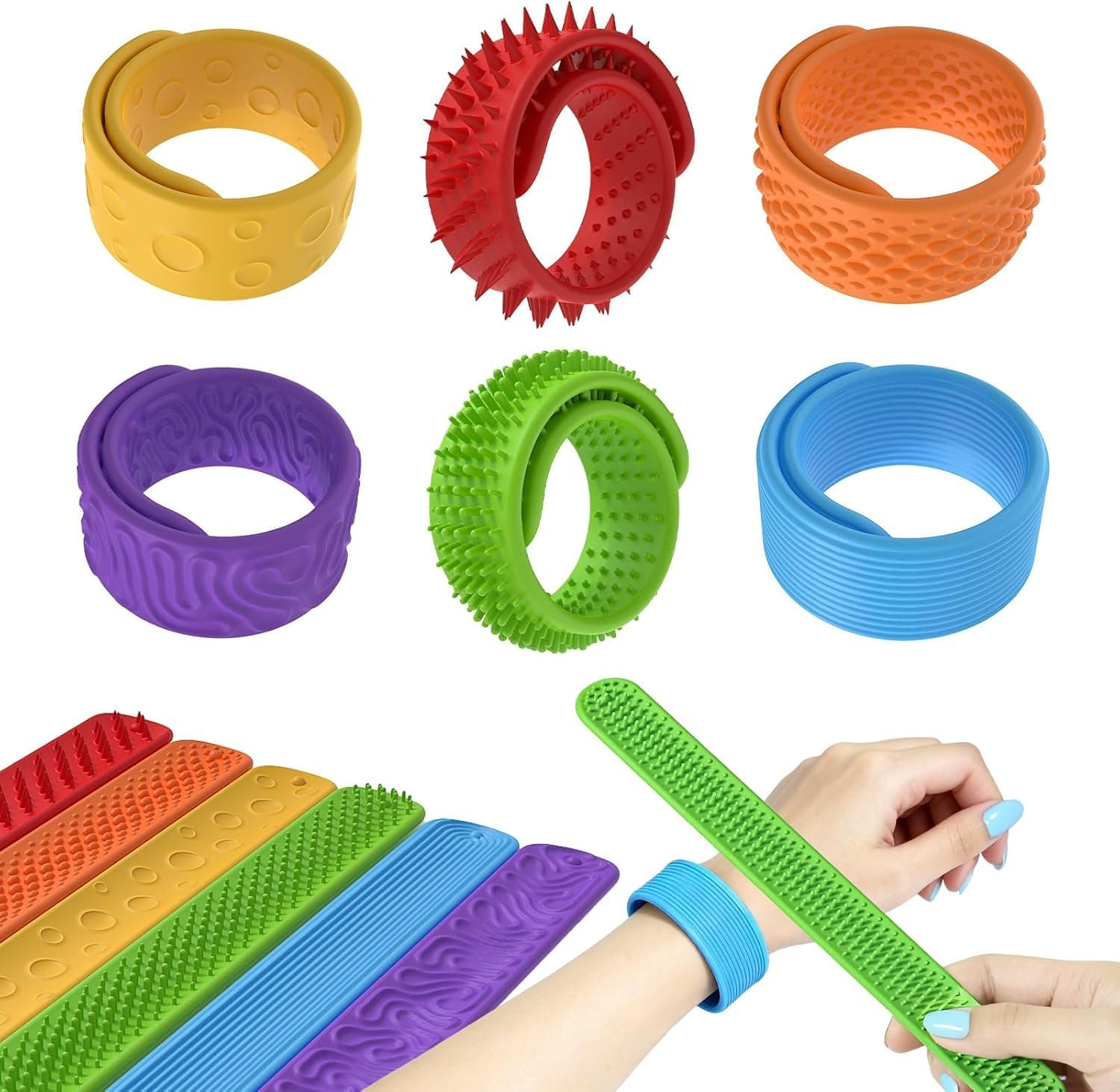 6-Pack Sensory Stretchy Fidget Toys for Kids - Stress Relief Toys for Anxiety, ADHD, Autism Special Needs, Sensory Slap Bracelet for Toddlers Boys Girls Adults, Ideal Christmas Stocking Stuffers