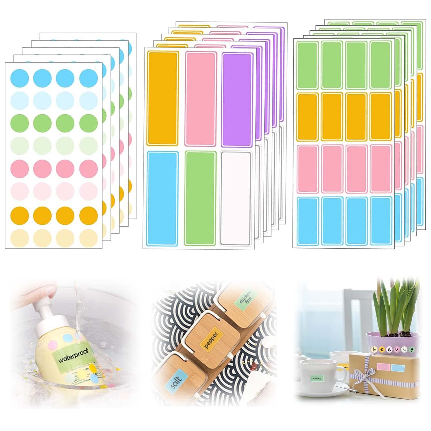 ELECDON Waterproof Labels NameTag Stickers, Bottle Labels Removable Label Stickers for Water Bottles and Daycare Kids School Supplies, Spice Bottles Jars and Home Storage Containers, 380PCS