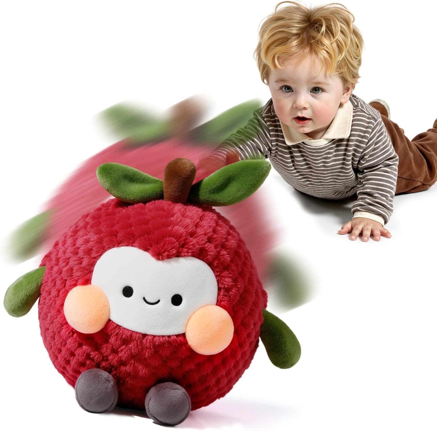 Tummy Time Toys, Sensory Toys for Babies, Interactive Musical Plush Lychee with Record Replay, Dancing Bouncing Ball, Crawling Gift for Newborn Babies Infants