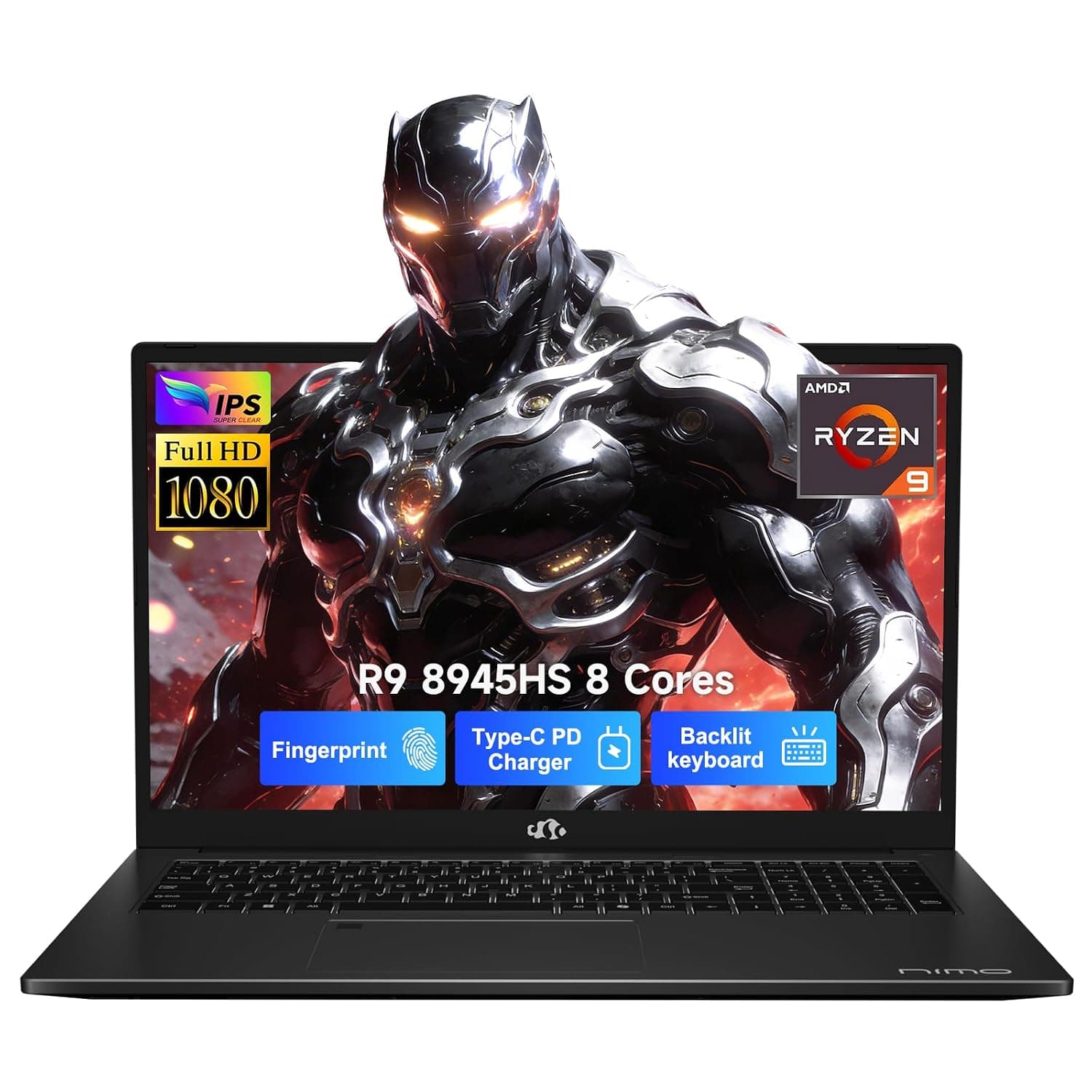 NIMO 17.3 Gaming-Laptop Ryzen 9 8945HS (Beat i9-13900H, Up to 5.2GHz) 32GB RAM, 1TB SSD, Radeon 780M, PD 100W Type-C AI-Enhanced for Copilot VR Ready, Backlit Keyboard, Fingerprint
