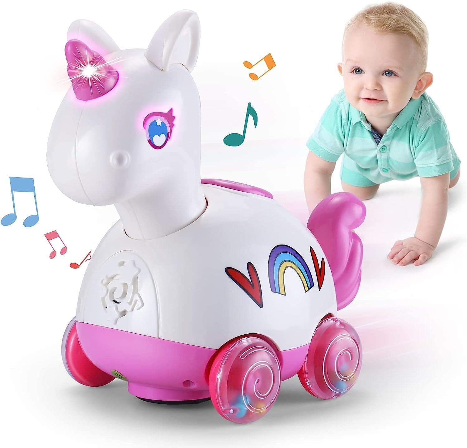 Soofam Baby Toys, Unicorn Crawling Toys Touch & Go Toys,Infant Light up Music Toy Tummy Time Development Learning Toys for 3 Year Old Girls Boys
