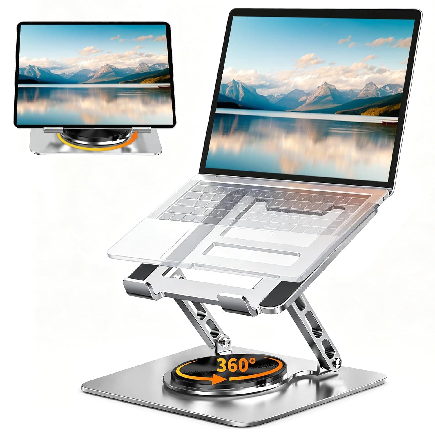 Adjustable Laptop Stand for Desk Ergonomic Riser with 360° Rotating Base Foldable Notebook Computer Holder Compatible MacBook Air Pro Dell XPS More 10-17" Laptops（Gray）