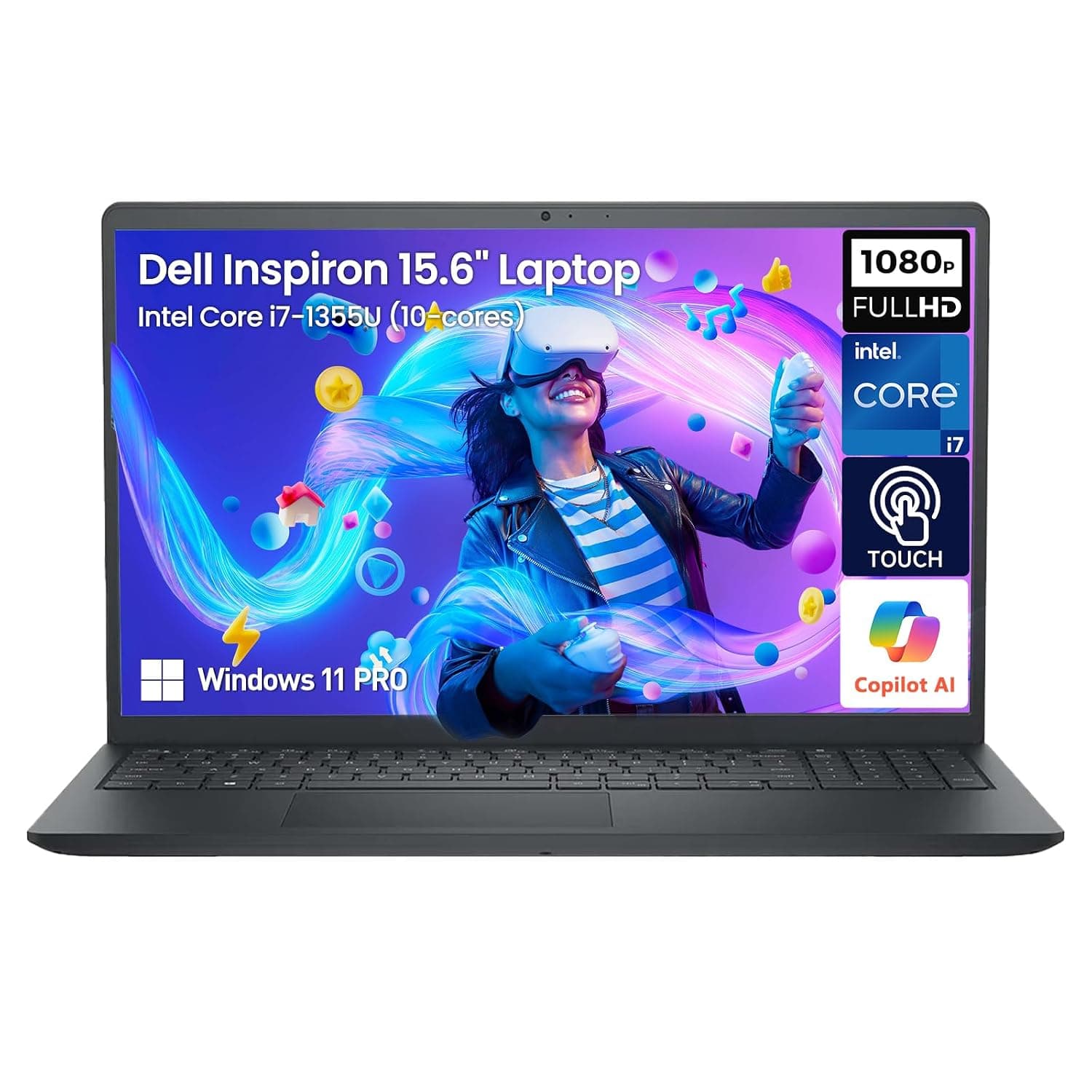 Dell 15 Laptop Touchscreen Computer, 15.6" FHD IPS Touch Screen Student&Business Laptop PC, 13th Gen Intel Core i7 (10-Core), Windows 11 Pro | Copilot AI | 10-Key | Wi-Fi 6 | USB-C | 32GB RAM 1TB SSD
