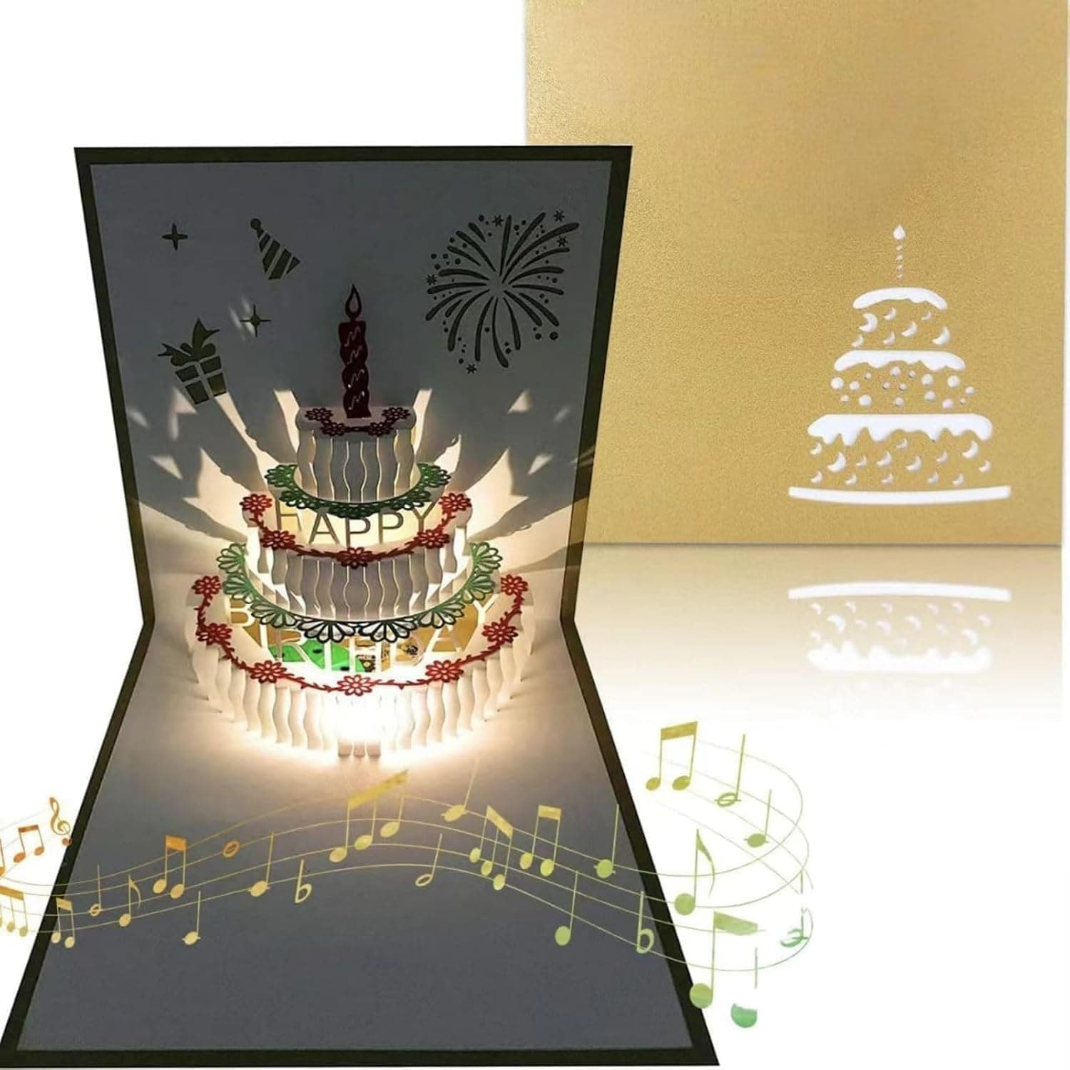 3D Pop Up Birthday Cards, Warming LED Birthday Cake Music Happy Birthday Card, Birthday Card Gift with Envelope, Personalized Gifts Greeting Cards for Women Mom Wife Sister Boy Girl