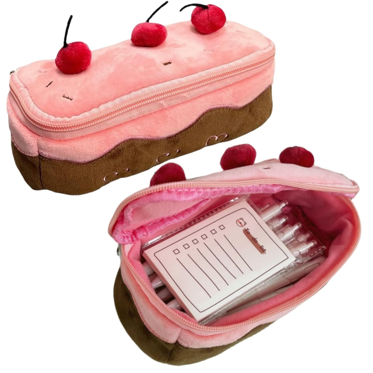Cherry Cake Pencil Case Big Capacity Pen Holder Plush Pencil Pouch Box Cute Aesthetic Pen Case (Cherry)