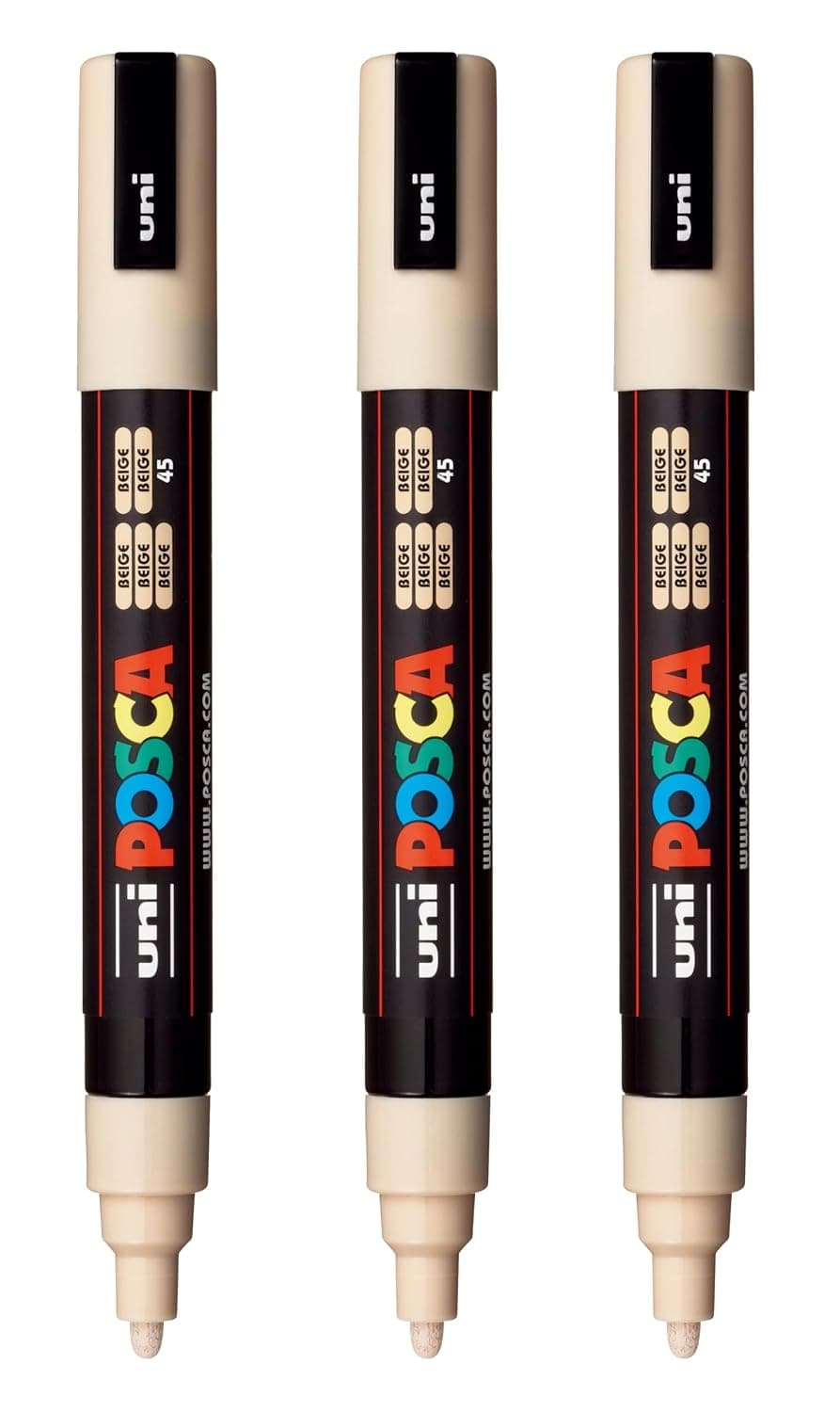 posca PC-5M Water-Based Paint Markers, Reversible Medium Tip (1.8-2.5mm), Beige, 3 Count