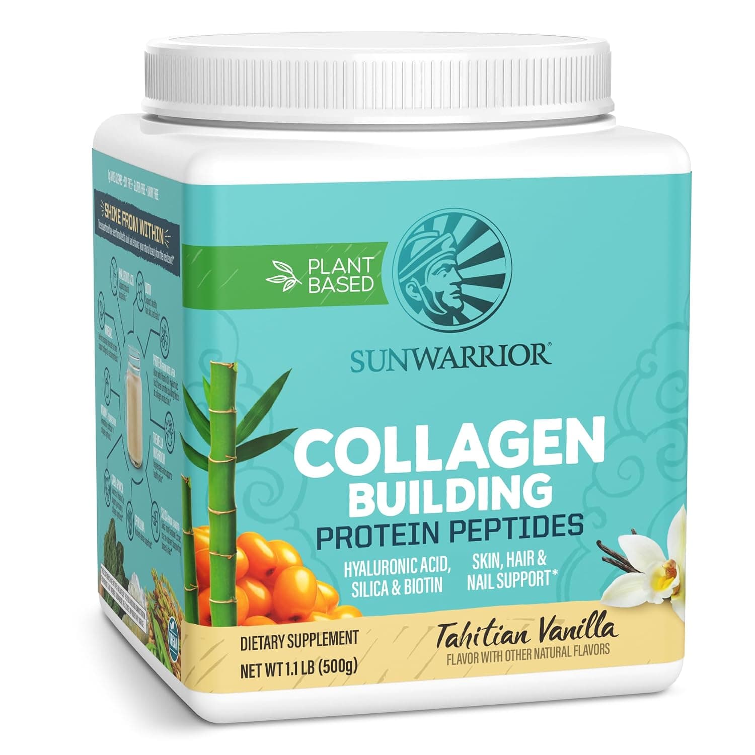 Sunwarrior Collagen Building Protein Peptides, Tahitian Vanilla, 17.6oz (500g)