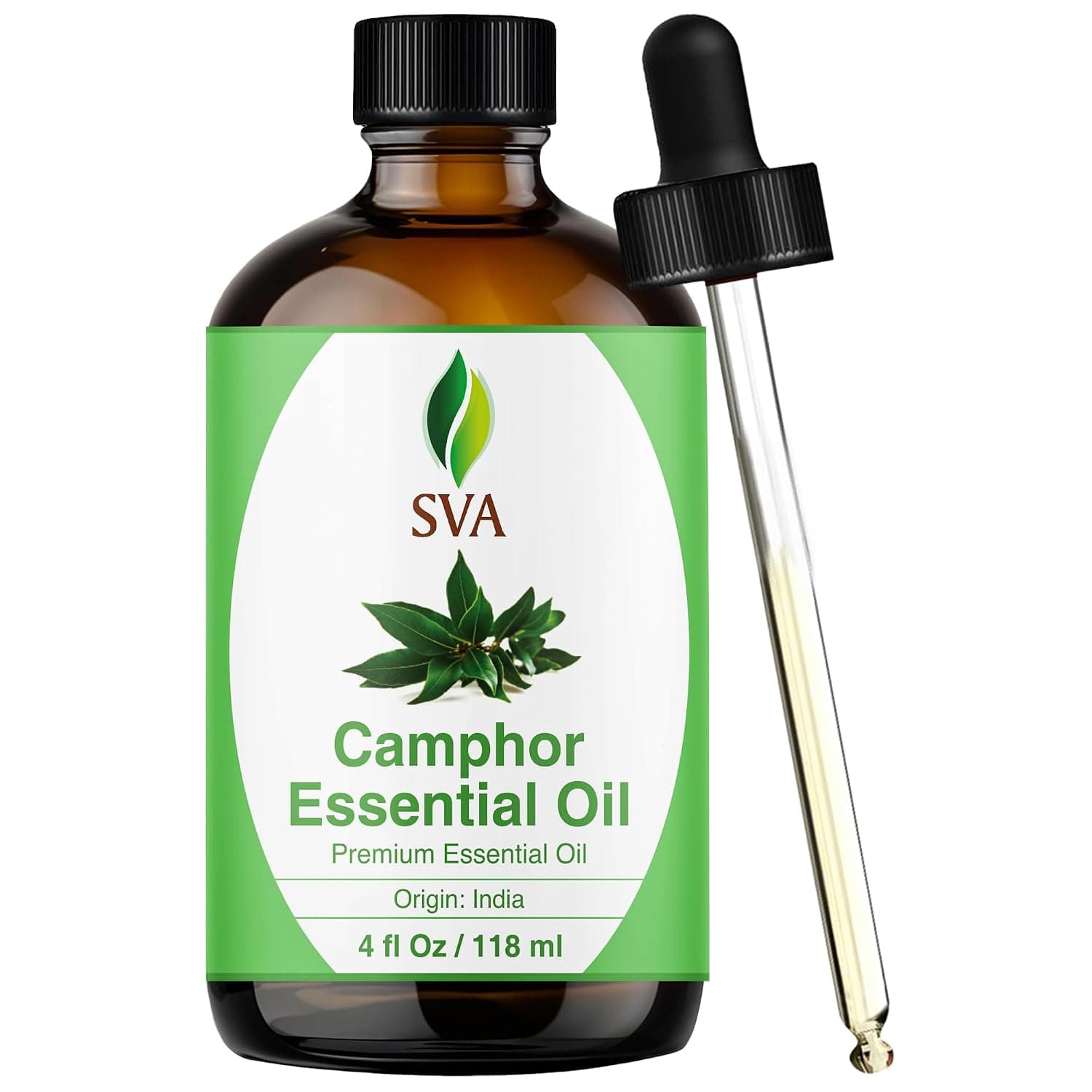 SVA Camphor Essential Oil 4oz (118ml) Premium Essential Oil with Dropper for Diffuser, Aromatherapy, Hair Care, Scalp Massage & Body Massage