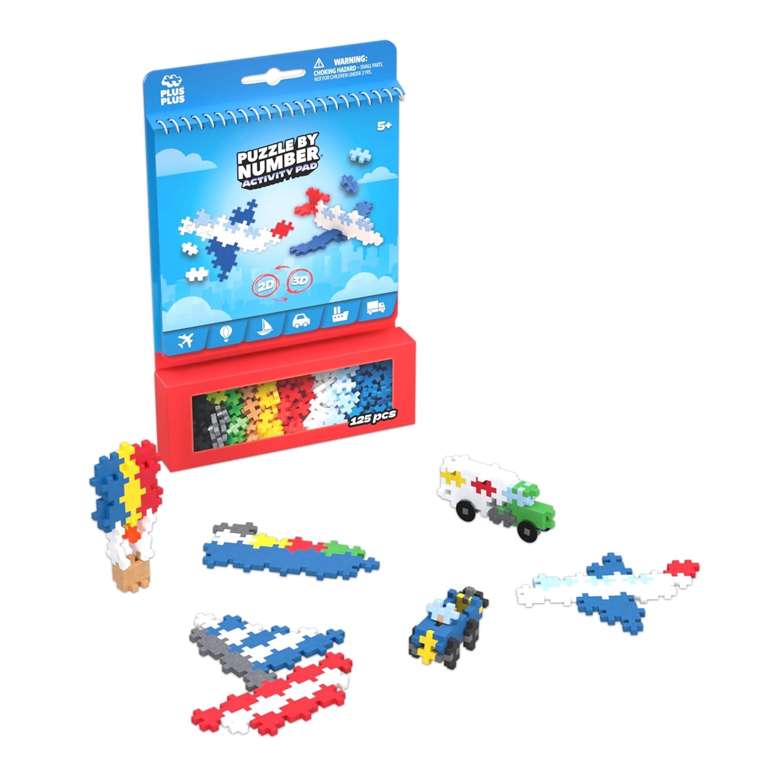 Plus-Plus 3990 Ingenious Construction Toy, Activity Pad Vehicles, Building Block Set for 2D and 3D Figures, Creative Building Blocks for Children from 5 Years, 125 Pieces
