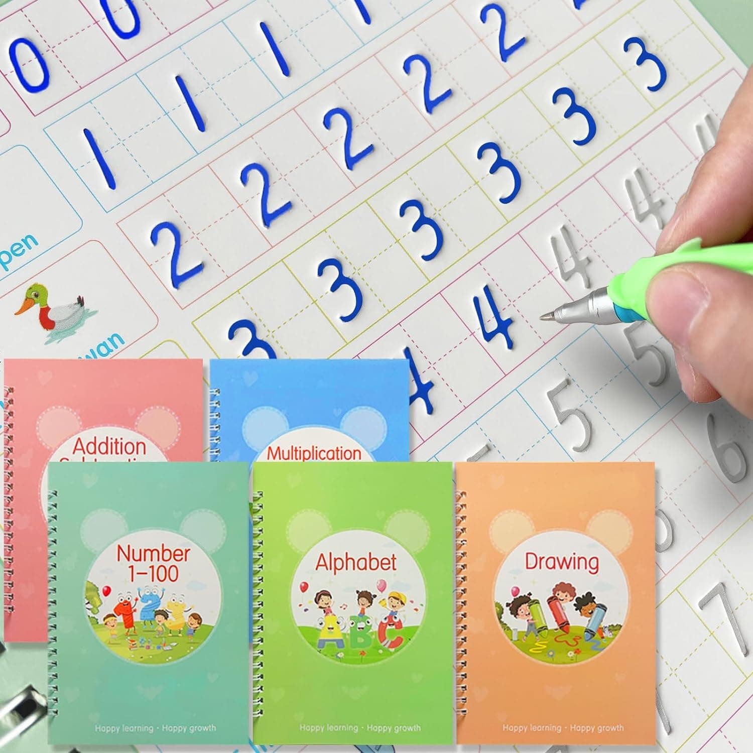 YelaJoy Magic Practice Copybook,Grooved Handwriting Practice Kit for Kids,Reusable Writing Practice Book,Groove Calligraphy Workbooks for Preschool,Homeschool(5 Books with 2 Pens,10 Refills)