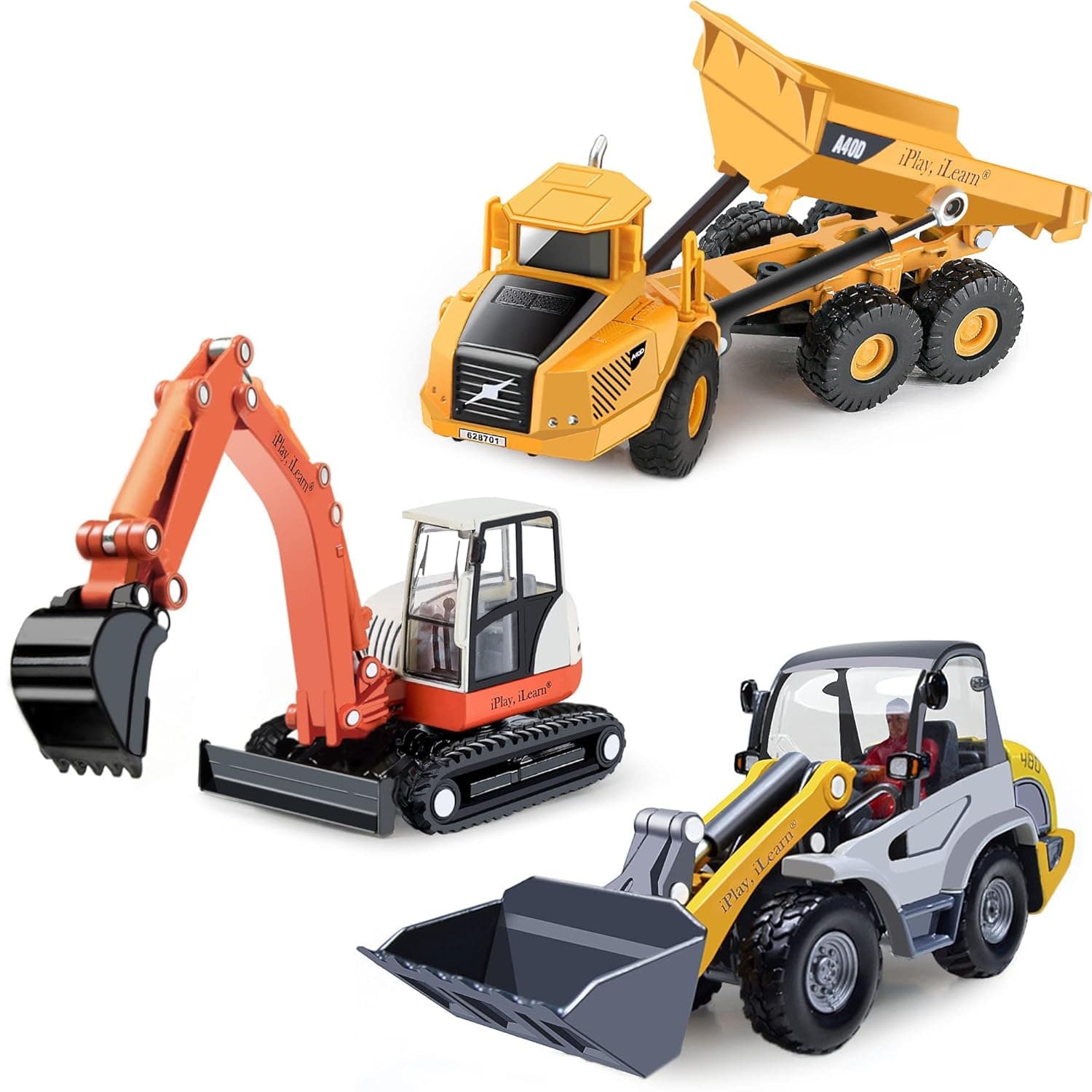 Heavy Duty Construction Site Playset, Diecast Metal Dump Truck, Excavator Digger, Bulldozer, Tractor, Sandbox Vehicle Toys, Birthday Gift for 3-5 Year Old Boys & Toddlers