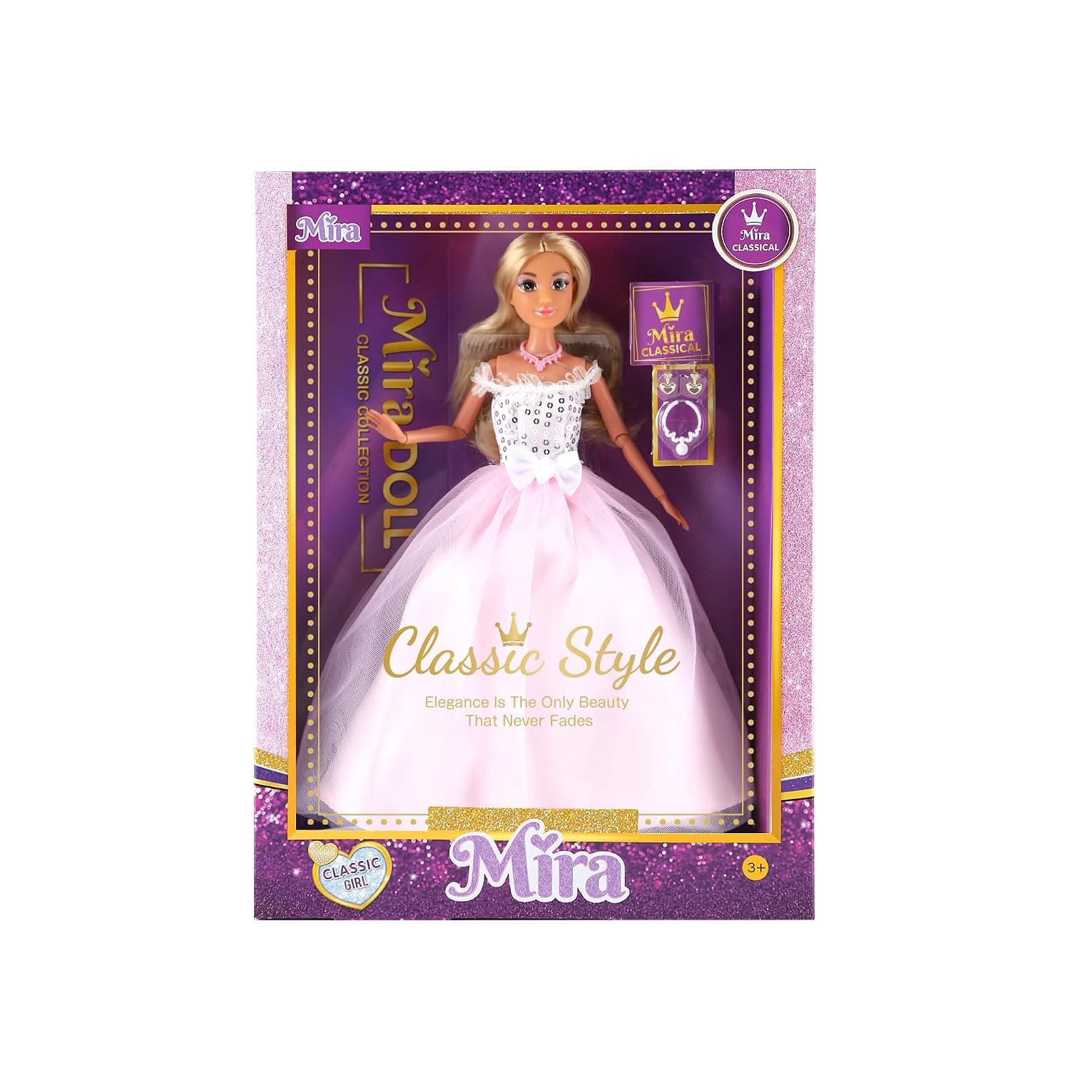 Mira Fashion Classic Doll – 11.5” Poseable Doll in Chic White Gown with Accessories – Elegant Princess Look – Perfect Gift for Girls