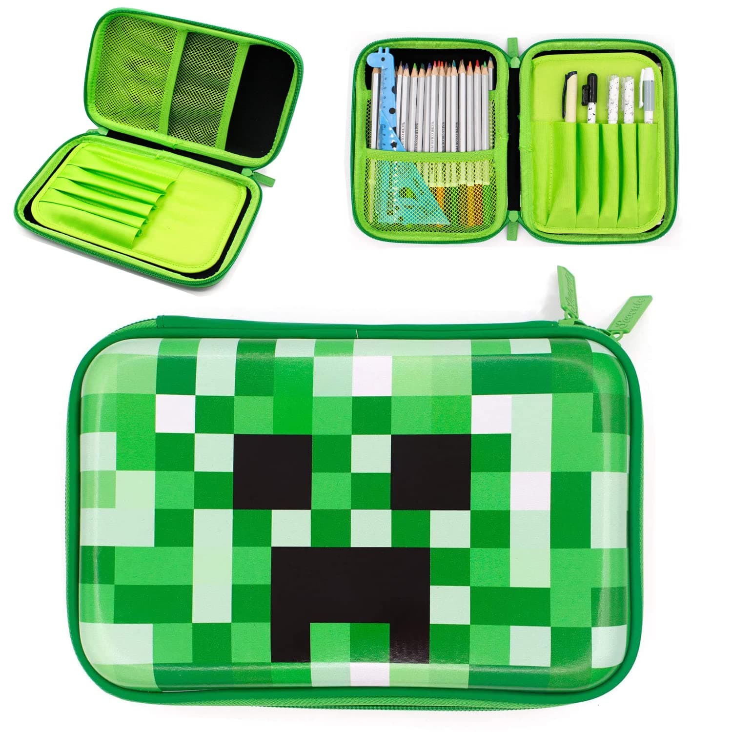 Pencil Case Boys Cute School Supply Organizer Cool Green Pen Box Holder Bag with Zipper Pencil Case Large Capacity School Supplies Organizer Box Pen Pouch Bag for Kids Teen