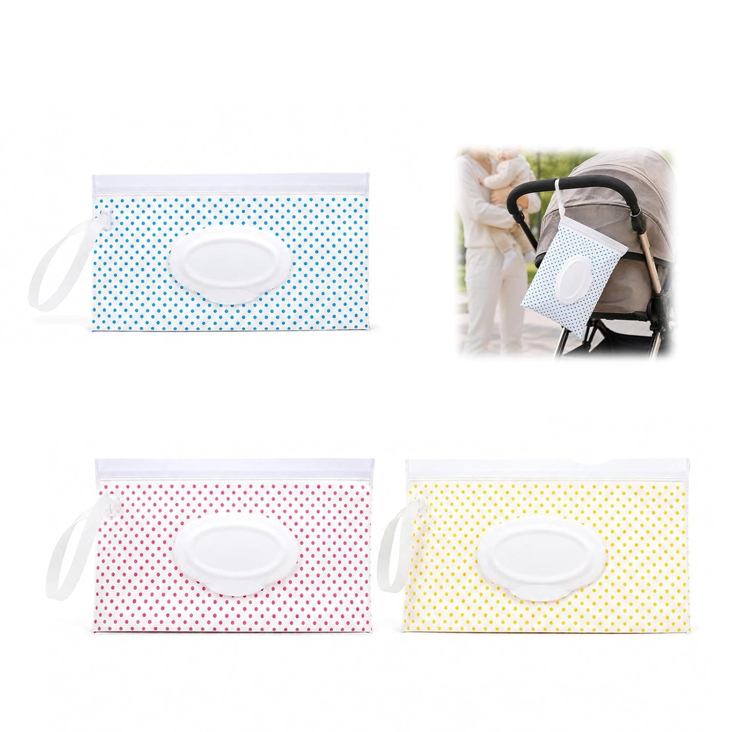 3 Pack EVA Wet Wipes Box - Blue, Pink, Yellow, with Push Button Lid, Resealable, Leakproof for Baby, Travel, Diaper Bag, Car, Nursery
