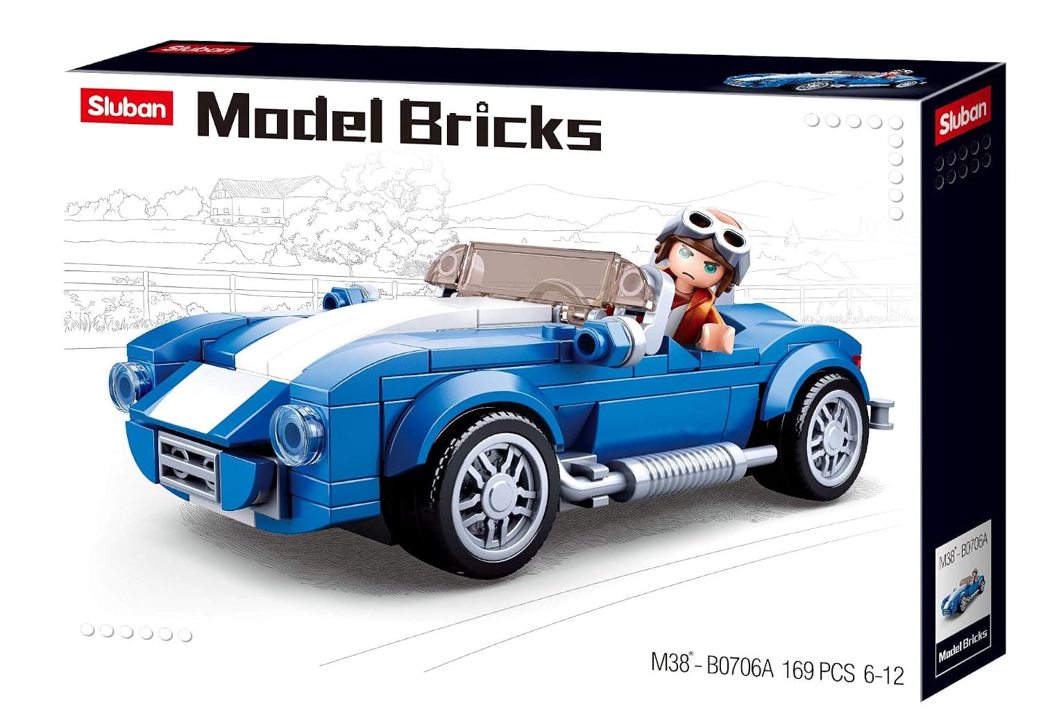 Sluban Model Bricks Series - Blue Car Building Blocks With Mini Figur -For Age 6+ Years Old - 169Pcs
