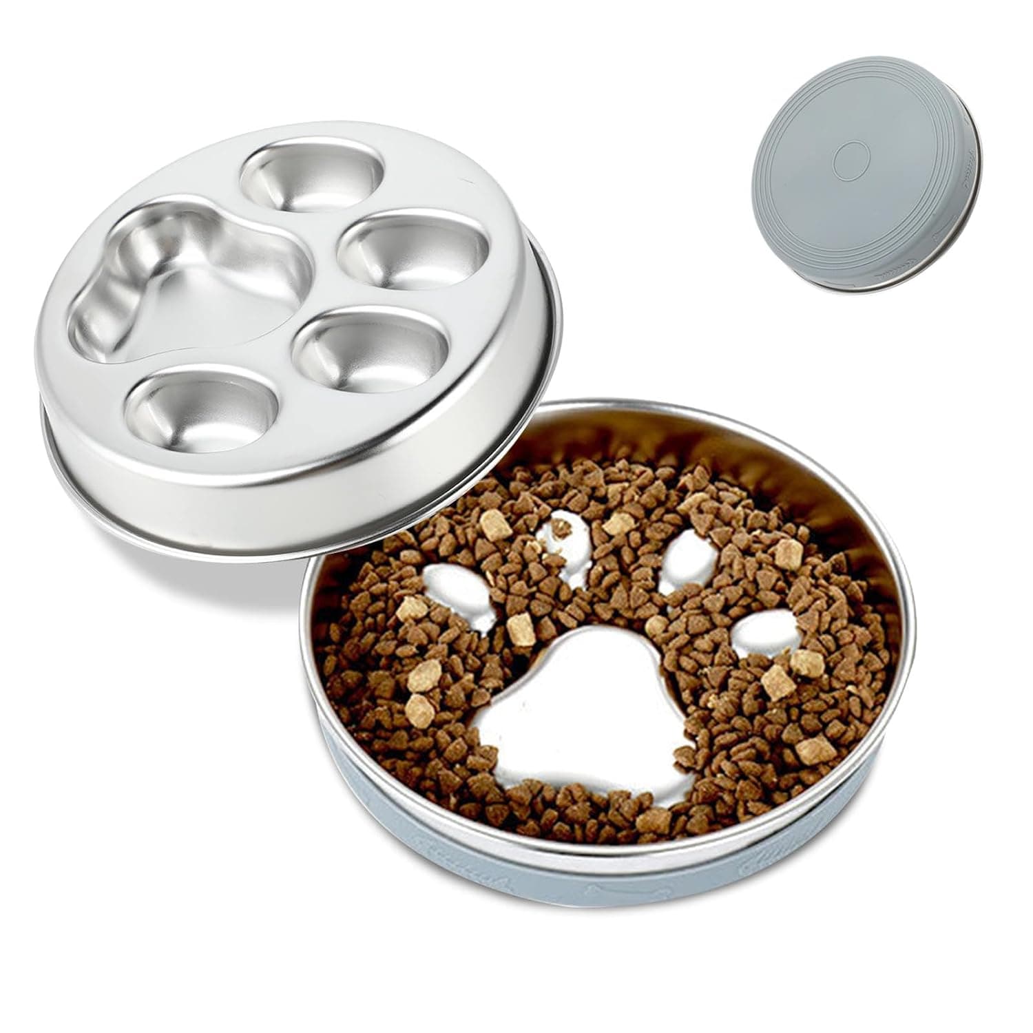 Metal Slow Feeder Dog Bowl, Stainless Steel Dog Bowls to Slow Down Eating, Large Pet Food Bowls with Non-Slip Silicone Mat for Dry and Wet Food, Slow Feeding Puppy Bowl for Small Medium Large Dogs