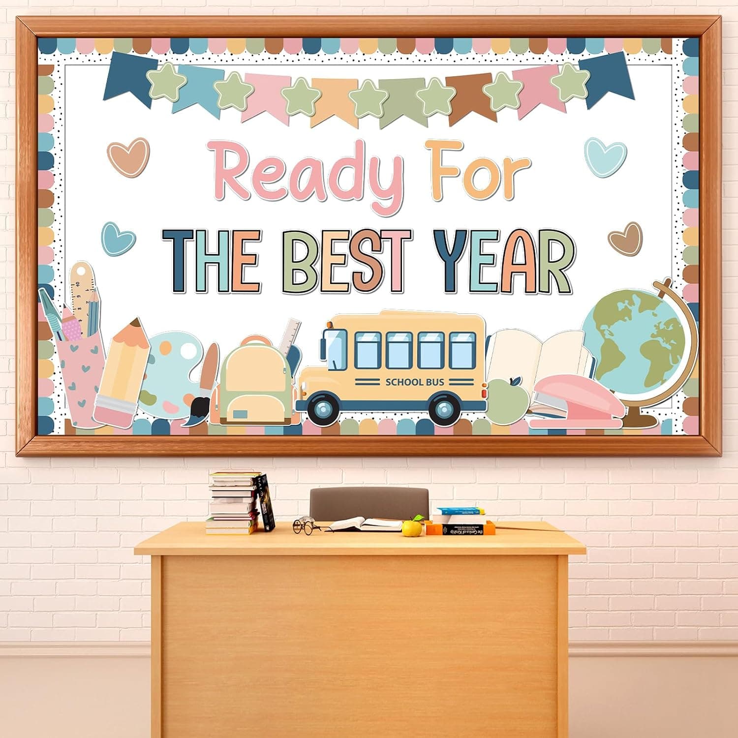 Boho Back to School Bulletin Board Decoration Set Ready for The Best Year Classroom Decorations Boho Motivational Bulletin Board School Bus Cutouts for Teacher Classroom Chalkboard Door Wall Decor