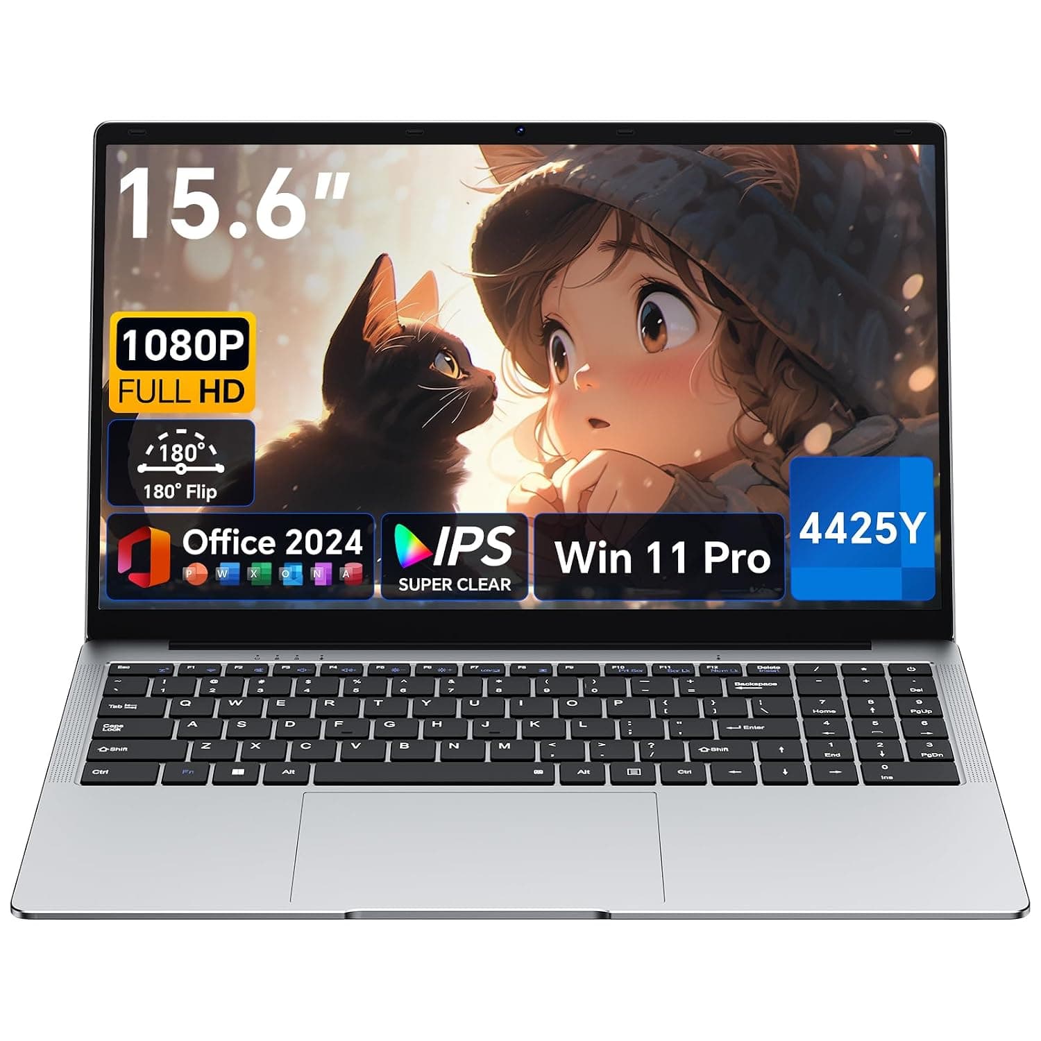 EYY 2026 Laptop Computer, 15.6" Laptops with Office 2024, Intel Pentium 4425Y Processor, 4GB RAM 128GB SSD, FHD IPS Display, Win 11 pro, WiFi 5, BT 5.0, HDMI, USB 3.0, Notebook for Business, Student