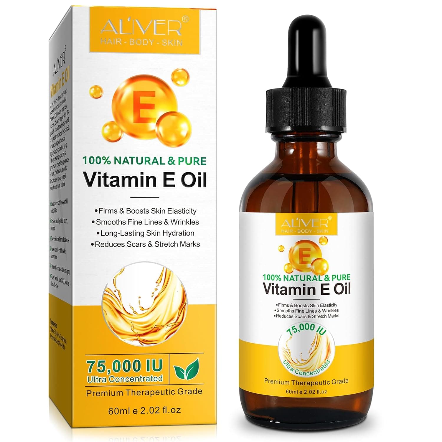 Pure Vitamin E Oil 60ml, 100% Natural Vitamin E Oil For Skin, Face, Nails, Scalp, Hair And Body Care Oils