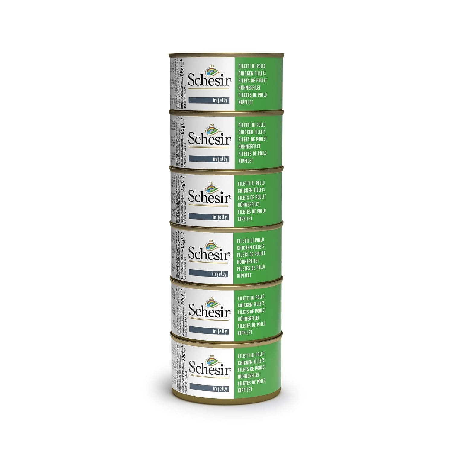 Schesir, Wet Food for Adult Cats, Chicken Fillets in Fillets and 100% Natural Jelly, Pack of 6 Cans x 85g
