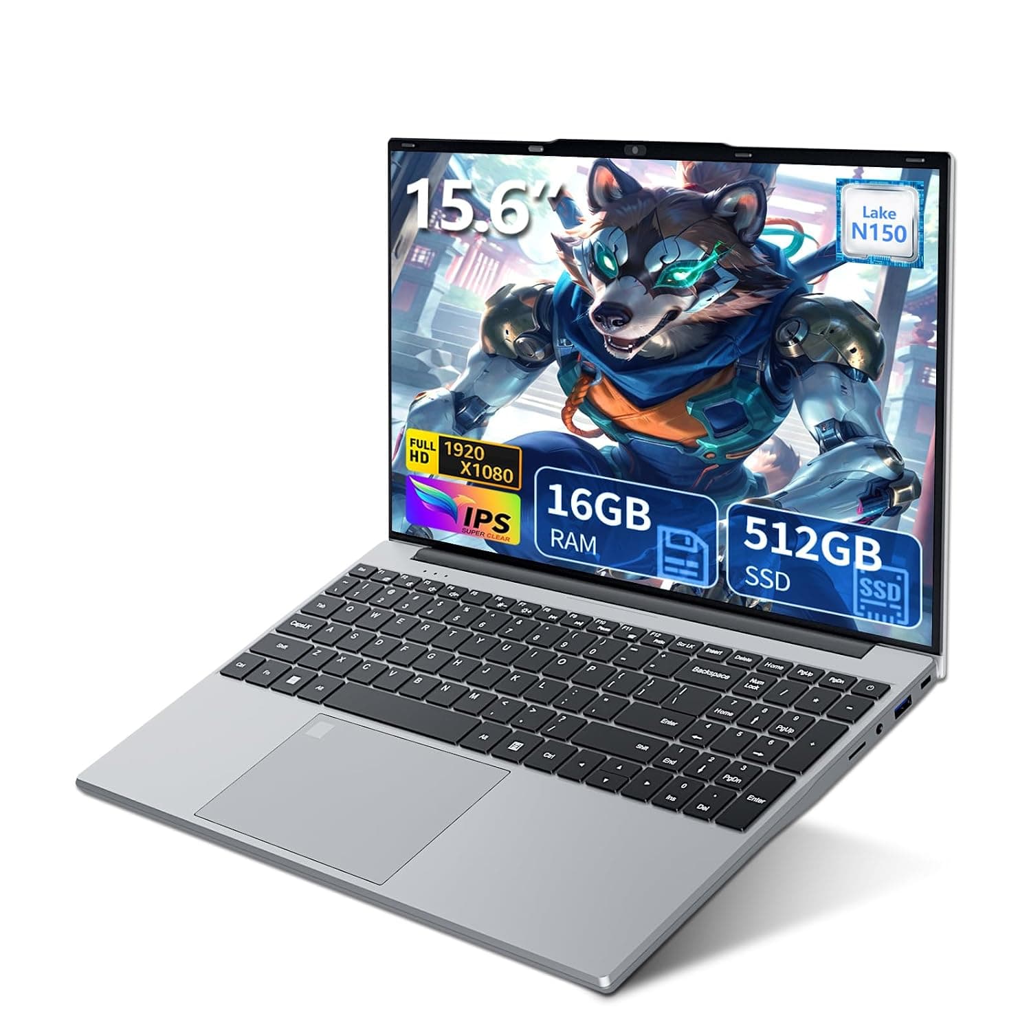 15.6 inch Laptop Computer,N150 Quad-Core Processor(Up to 3.6GHz), Traditional Laptop 16GB RAM 512GB SSD, Backlit Keyboard,Fingerprint Unlock,FHD 1920 * 1080,Win 11 Pro,laptops for Gaming,WiFi 5,BT 4.2