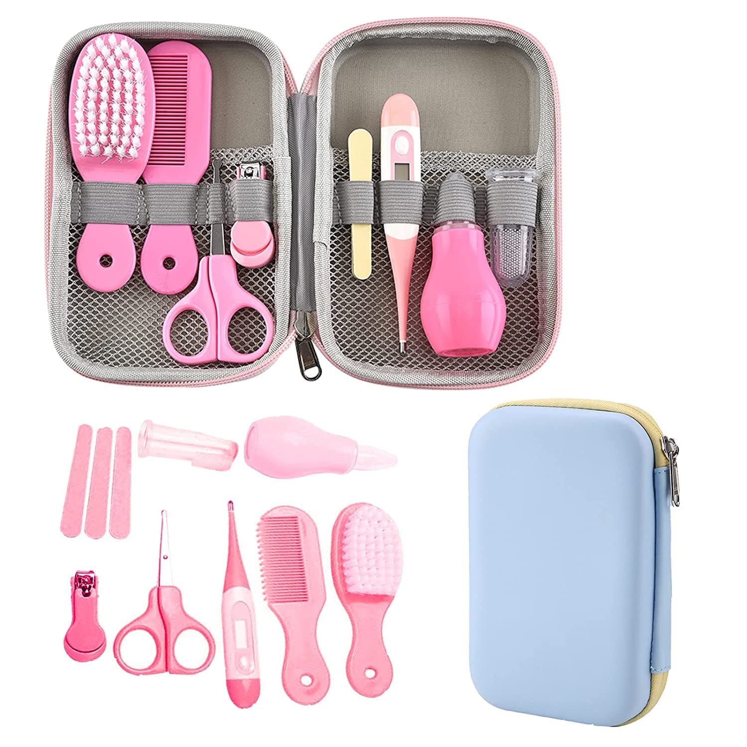 ALMEKAQU Baby Beauty Set, 8-in-1 Baby Hair Brush,Baby Grooming Kit, Baby Care Items, Baby Care Essentials Set, Baby Supplies Set,Nail Clipper,Hose Cleaner, for Baby Body Care Beauty Kit (pink)